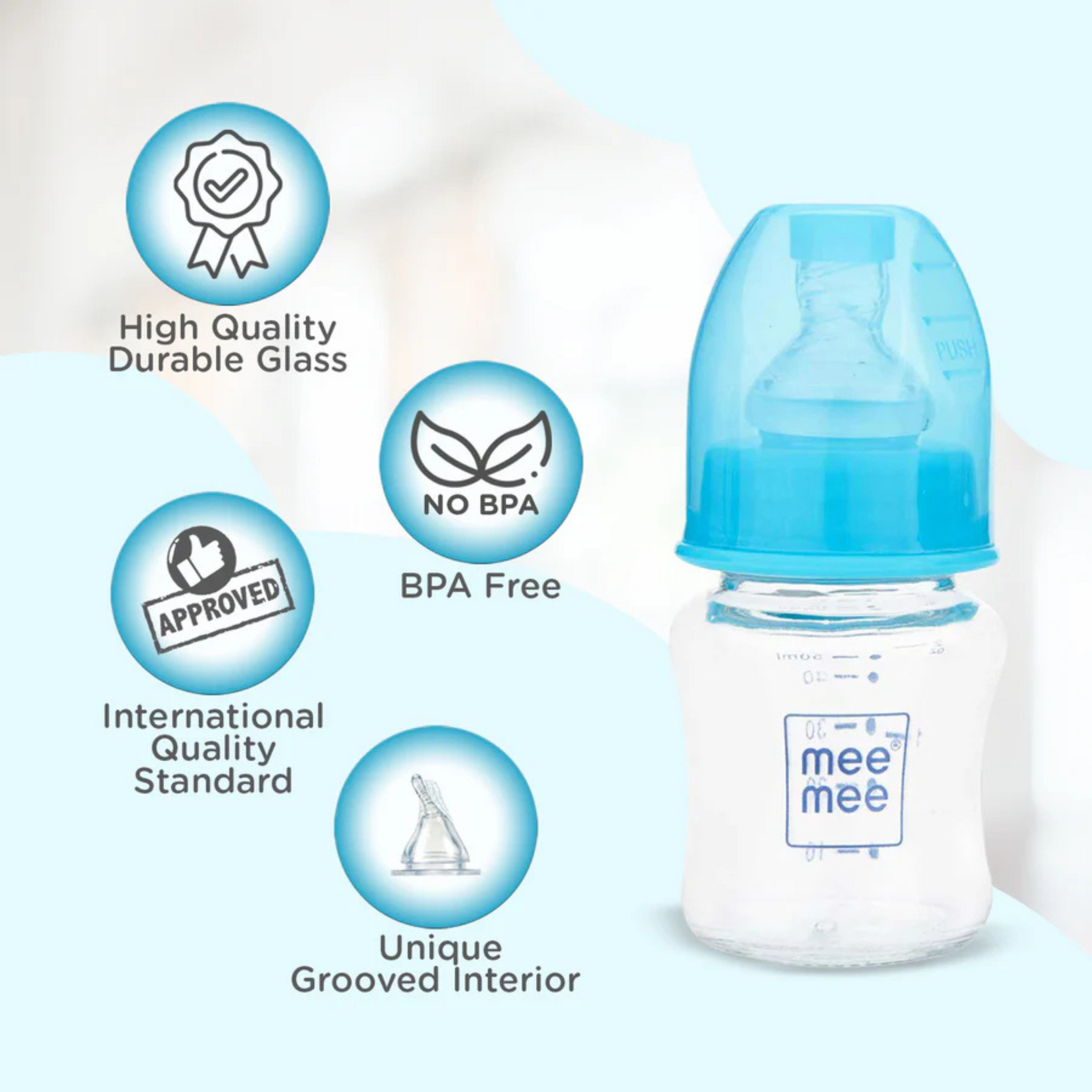 Mee Mee Premium Baby Glass Feeding Bottle (50 ml,)
