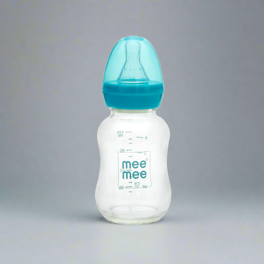 Mee Mee Premium Glass Feeding Bottle with Eazy-Flow Technology, Anti-Colic Valve,Anti Slip,BPA-free Baby Feeding Bottle For Babies & Toddlers(Pink, 120Ml)