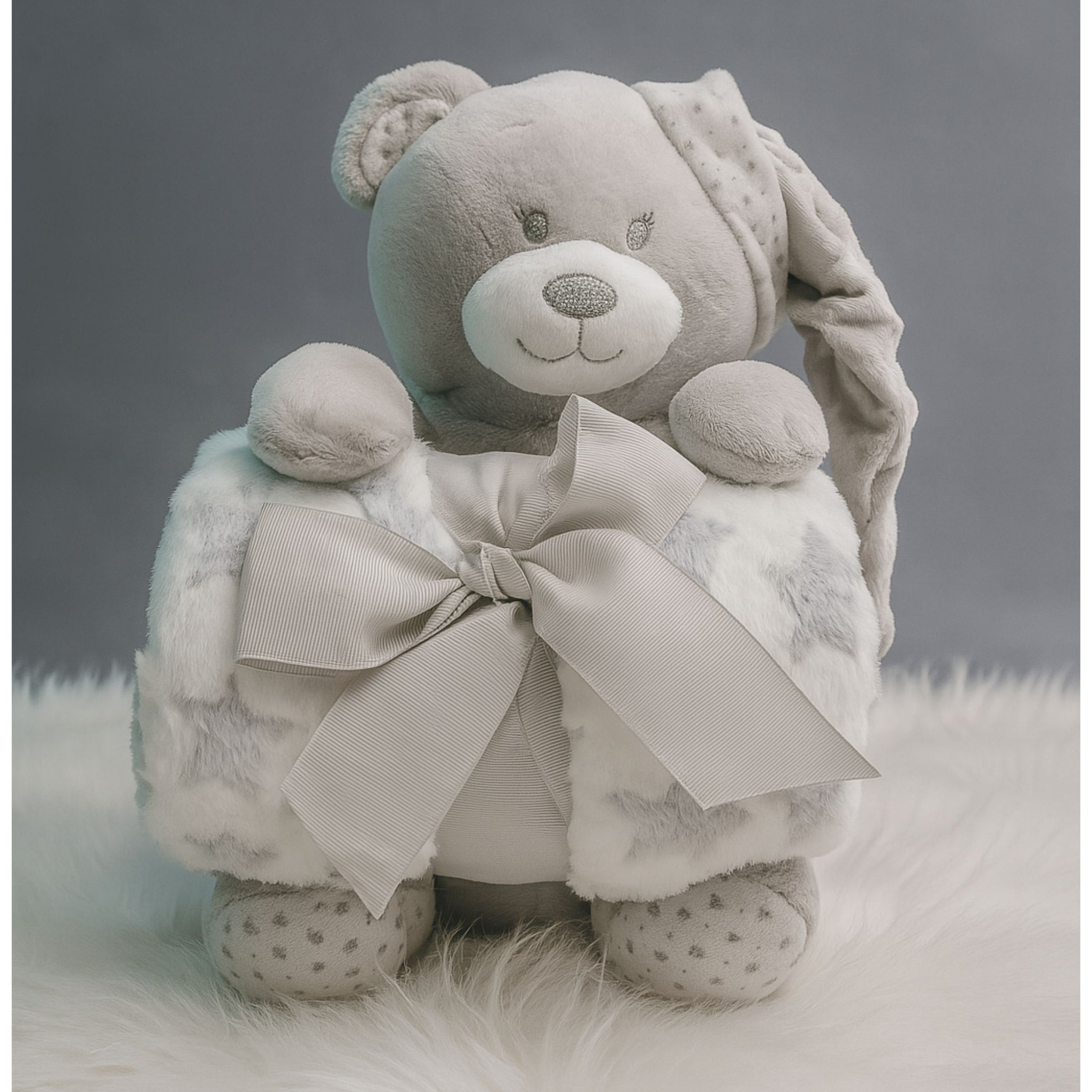 Smile Baby Soft Plush Teddy Bear Gift Set with Blanket | For Newborn Boys & Girls | 75×100 cm | Blue, Grey, Cream Variants