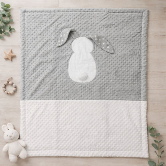 Soft Bunny Baby Blanket for Newborns – Cozy Grey & White Minky Blanket for Cradle & Sleep
