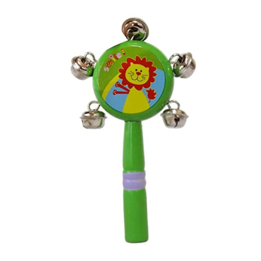 Smile Baby Colorful Wooden Rainbow Animal Printed Baby Handle Jingle Bell Rattle Toys jhun jhuna (Green)