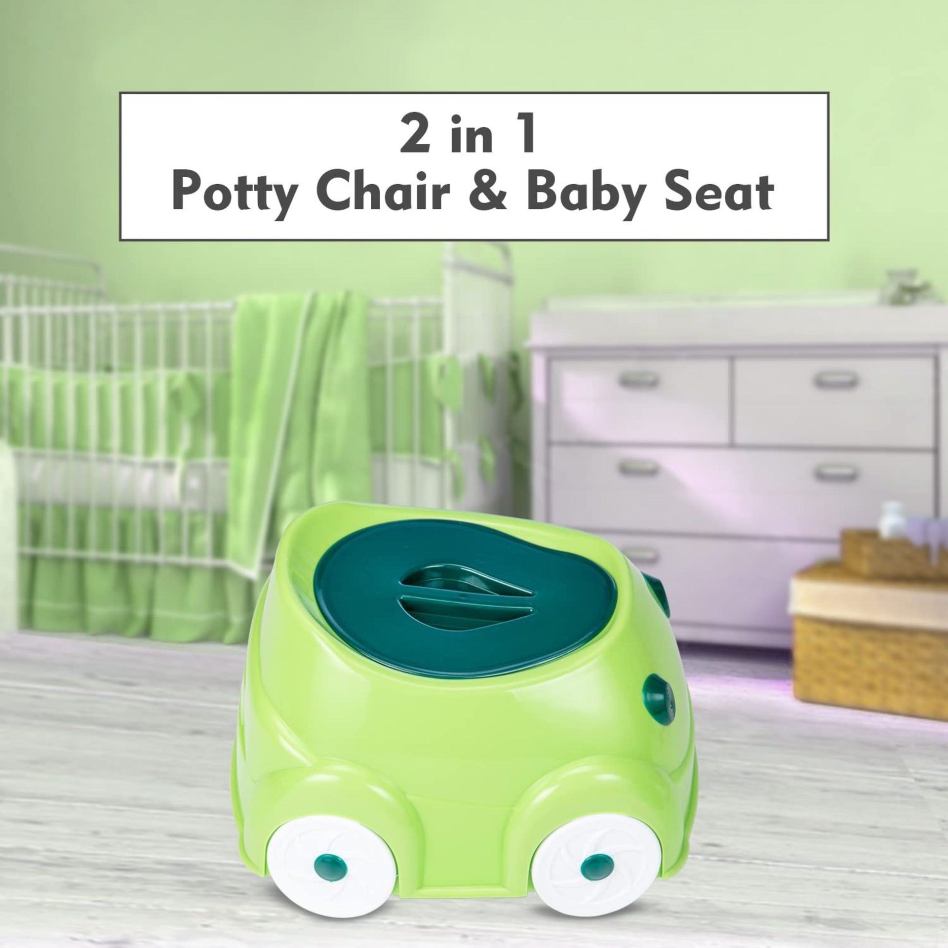 Mee Mee 2 in 1 Potty Chair & Baby Seat | Easy to Clean Potty with Cover | Car Potty with Storage (Green)
