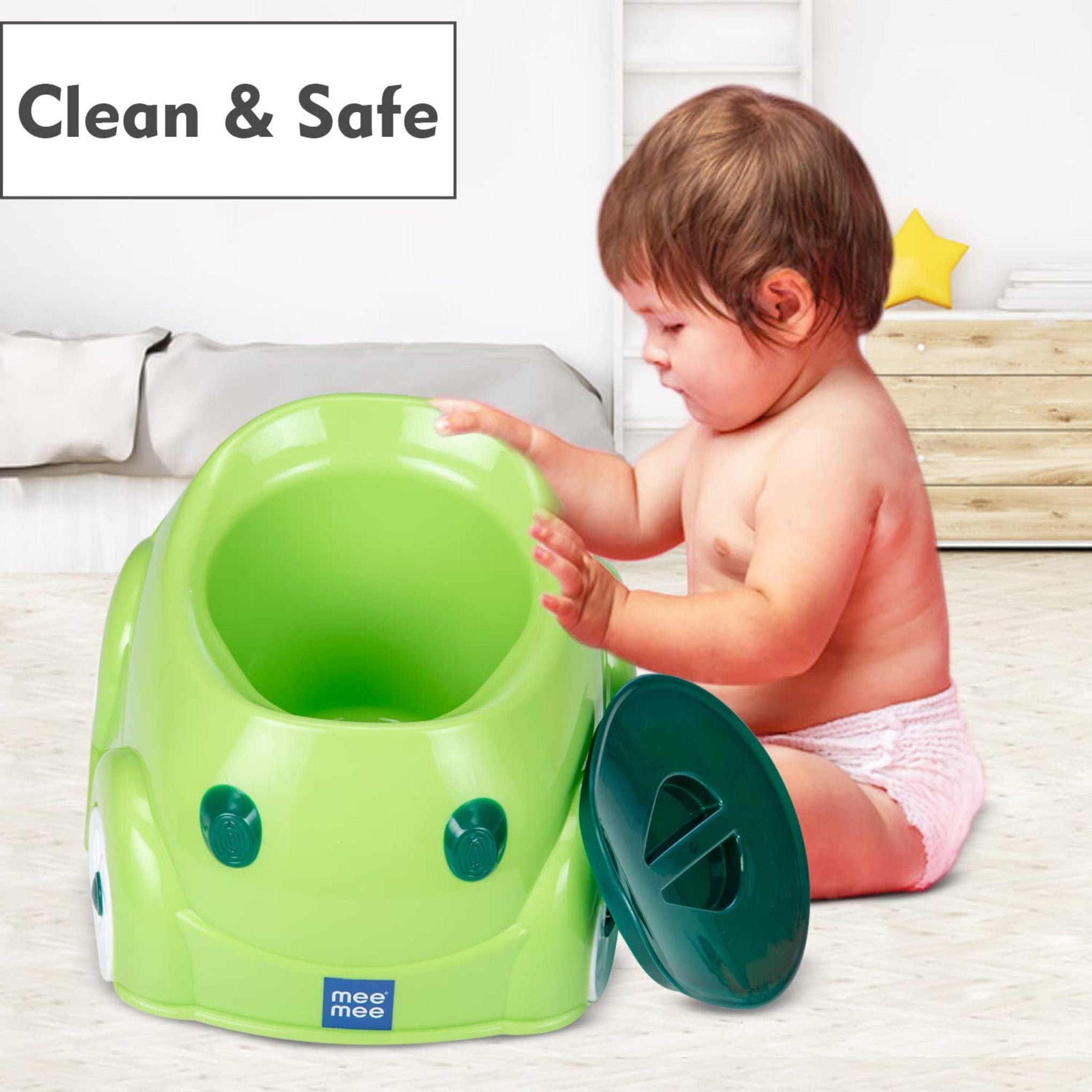 Mee Mee 2 in 1 Potty Chair & Baby Seat | Easy to Clean Potty with Cover | Car Potty with Storage (Green)