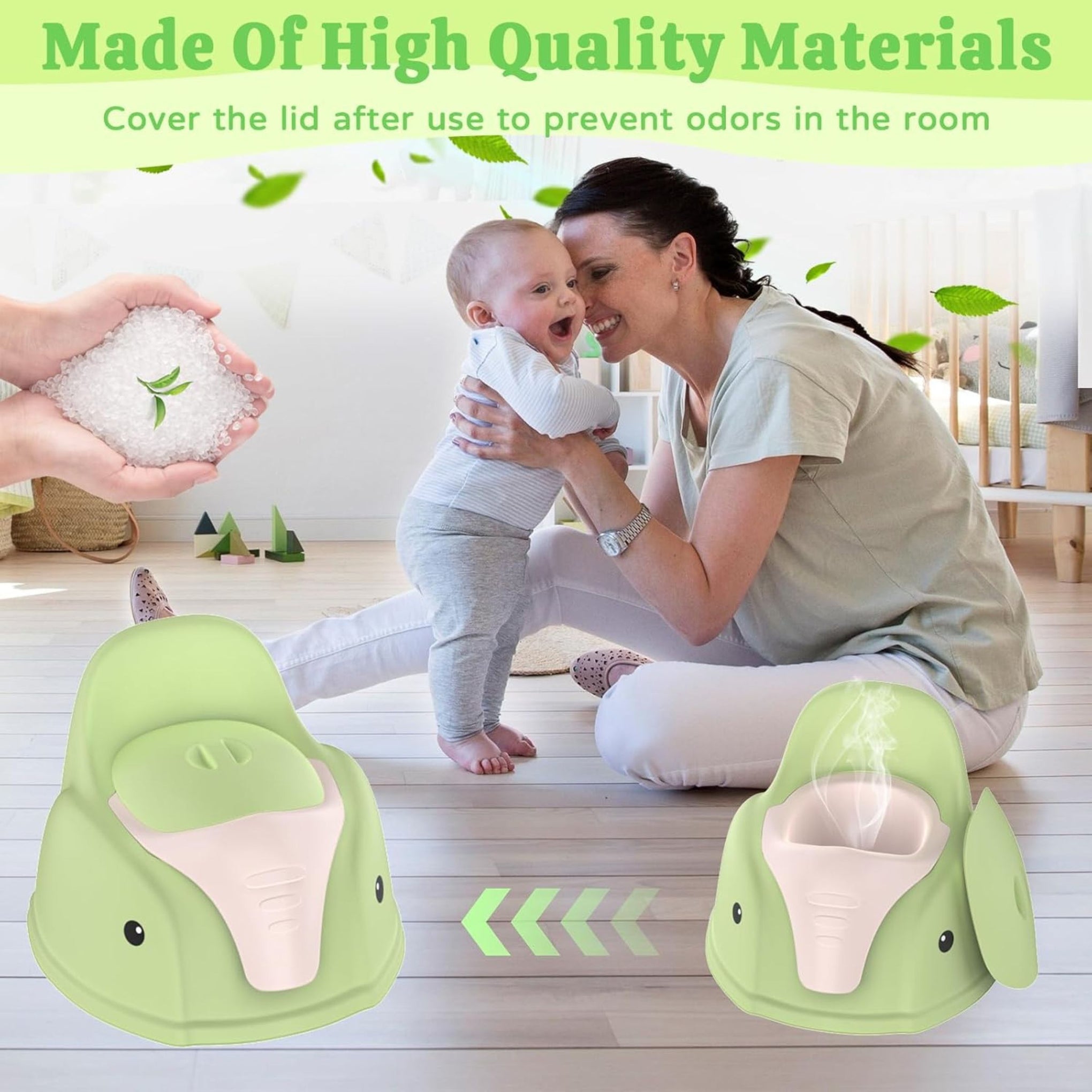 Smile Baby Toddler Potty Training Toilet Seat With Splash Guard - Portable Travel Potty for Children, Infant Potties Training Chair for Ages 1-6 Boys and Girls| ELEPHANT DESIGHN Pink & Green color