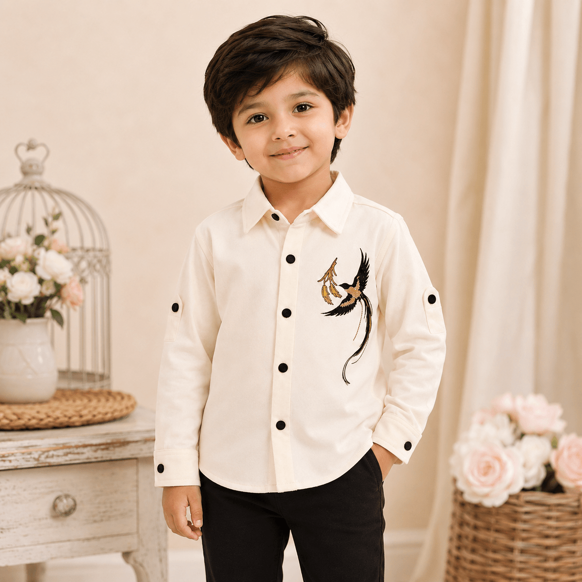 GUSTO Boys Full Sleeve Embroidered Shirt | Stylish Casual Shirt for Boys 6 Months–3 Years - SMILE BABY