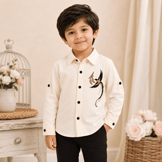 GUSTO Boys Full Sleeve Embroidered Shirt | Stylish Casual Shirt for Boys 6 Months–3 Years - SMILE BABY