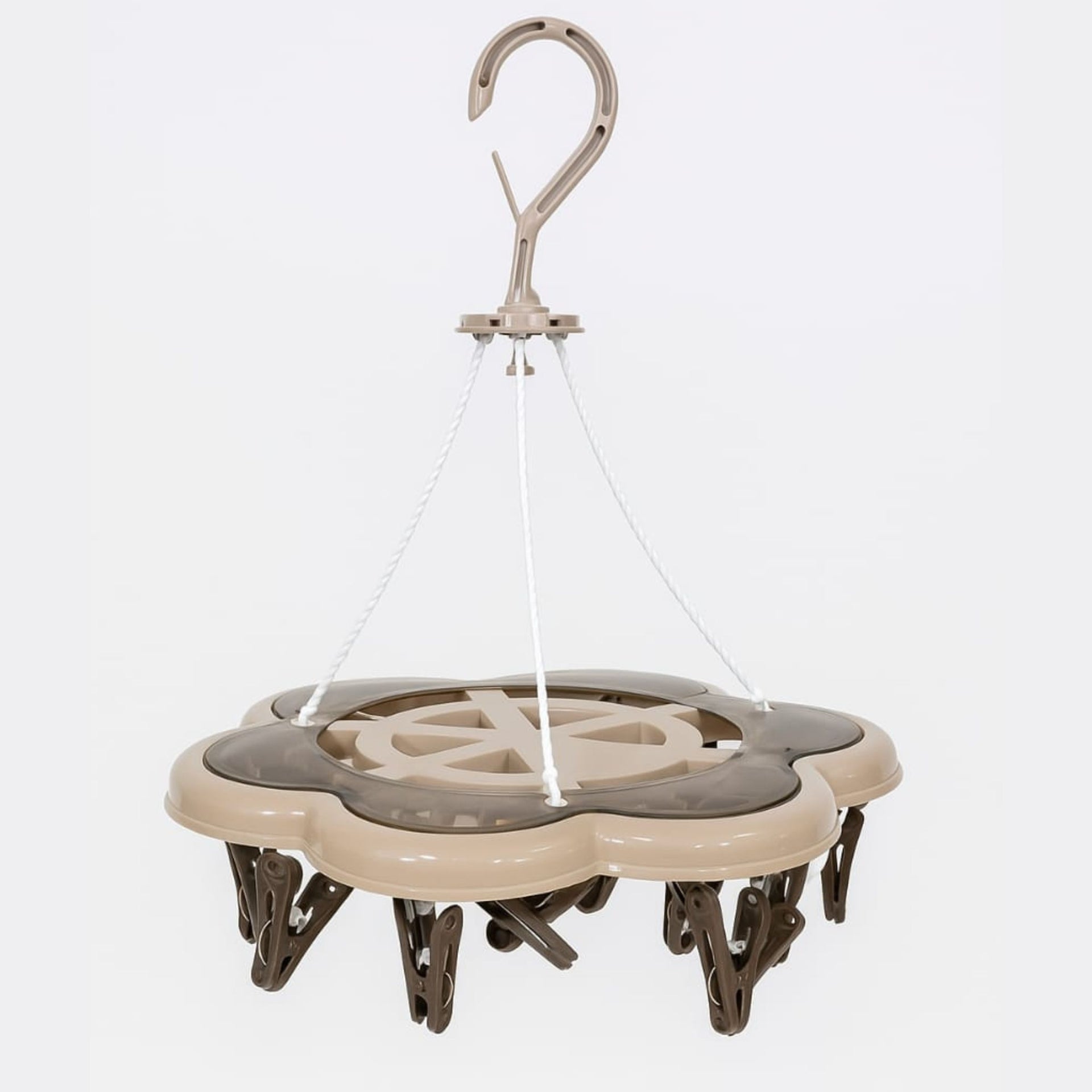 Smile Baby Round Flower Cloth Drying Hanger with 24 Clips | Foldable Plastic Clip & Drip Hanger for Socks, Underwear, Towels & Baby Clothes | Multipurpose Hanging Dryer (Grey & brown)