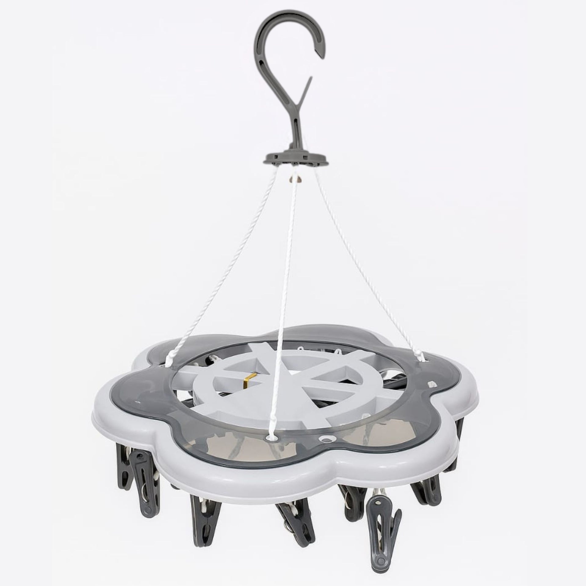 Smile Baby Round Flower Cloth Drying Hanger with 24 Clips | Foldable Plastic Clip & Drip Hanger for Socks, Underwear, Towels & Baby Clothes | Multipurpose Hanging Dryer (Grey & brown)