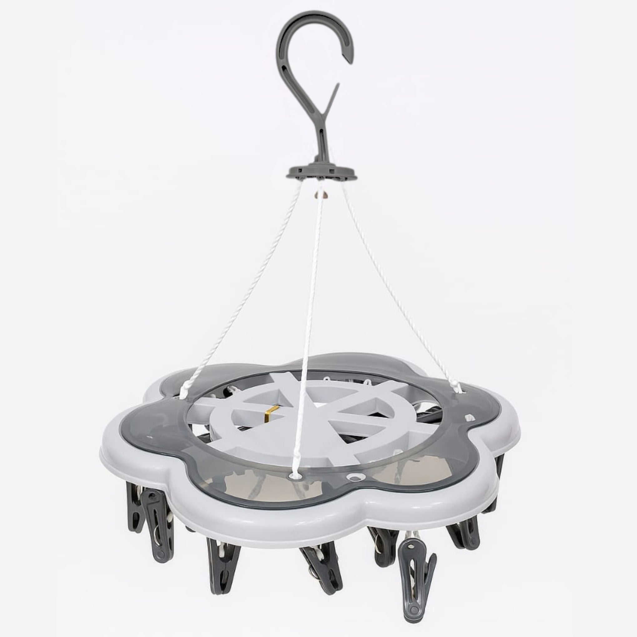 Smile Baby Round Flower Cloth Drying Hanger with 24 Clips | Foldable Plastic Clip & Drip Hanger for Socks, Underwear, Towels & Baby Clothes | Multipurpose Hanging Dryer (Grey & brown)