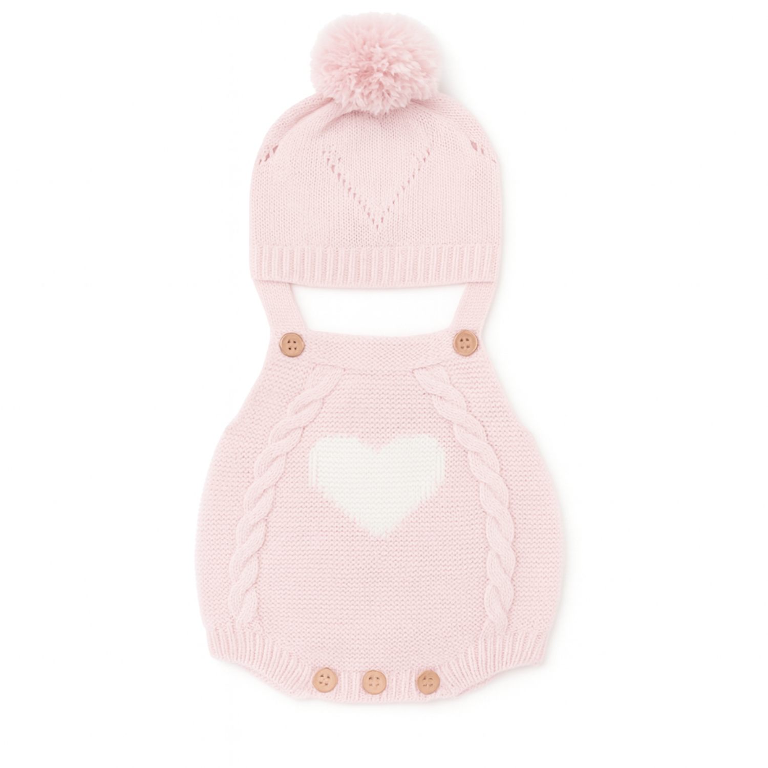 Smile Baby Knitted Romper & Cap Set – Heart Design | 0–6 Months | Pink & Brown