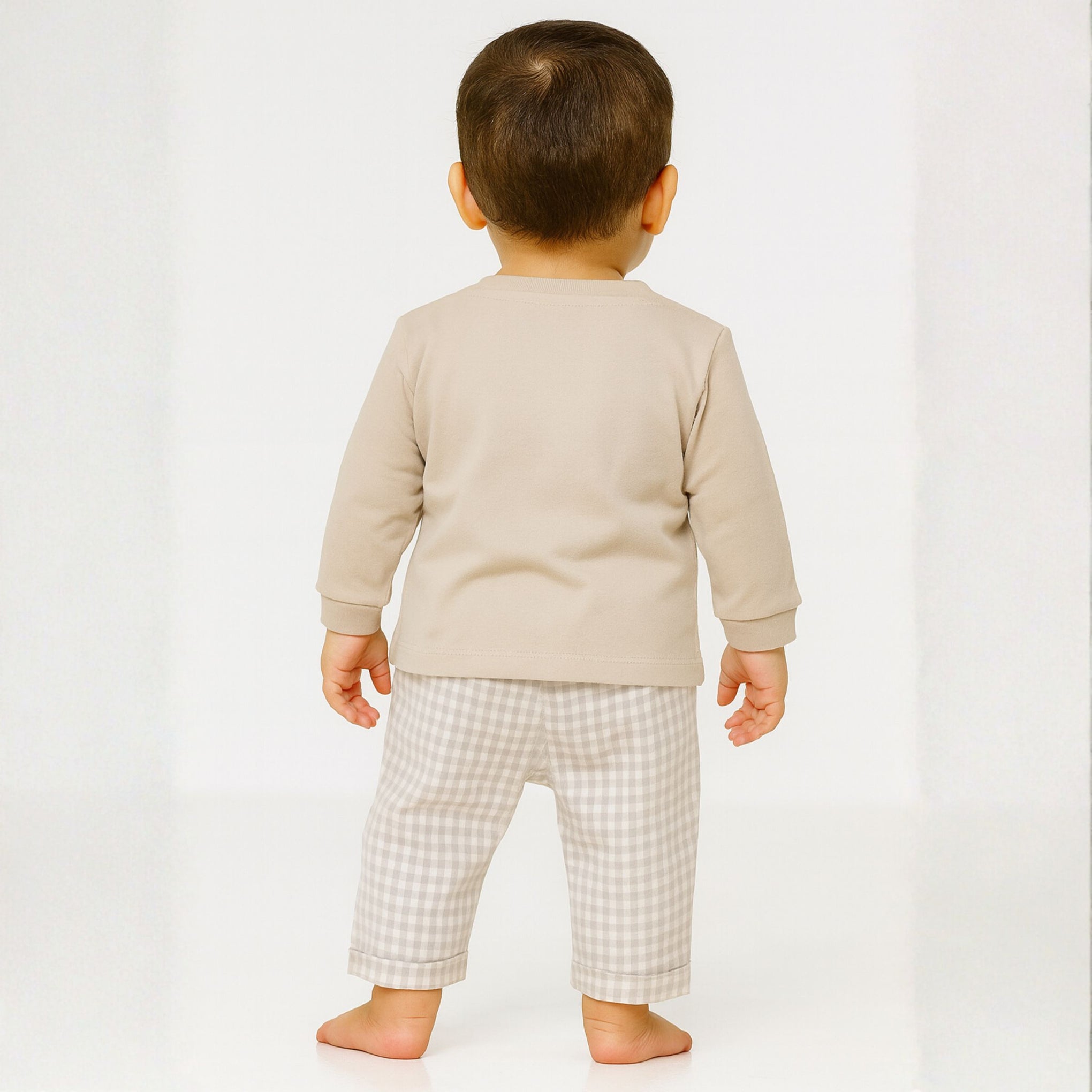 Ollypop “Hello Friend” Bunny Print Cotton T-shirt & Checkered Pants Set for Babies (6–24 Months)
