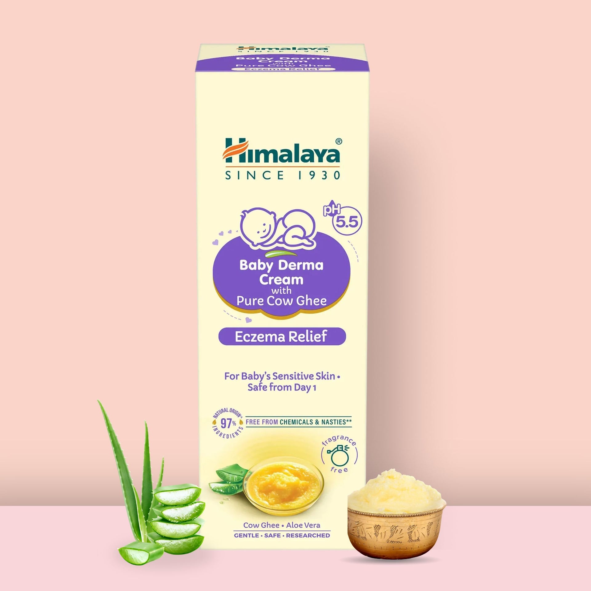 Himalaya Baby Derma Cream with Cow Ghee & Aloe Vera – Safe Eczema Relief for Sensitive Baby Skin