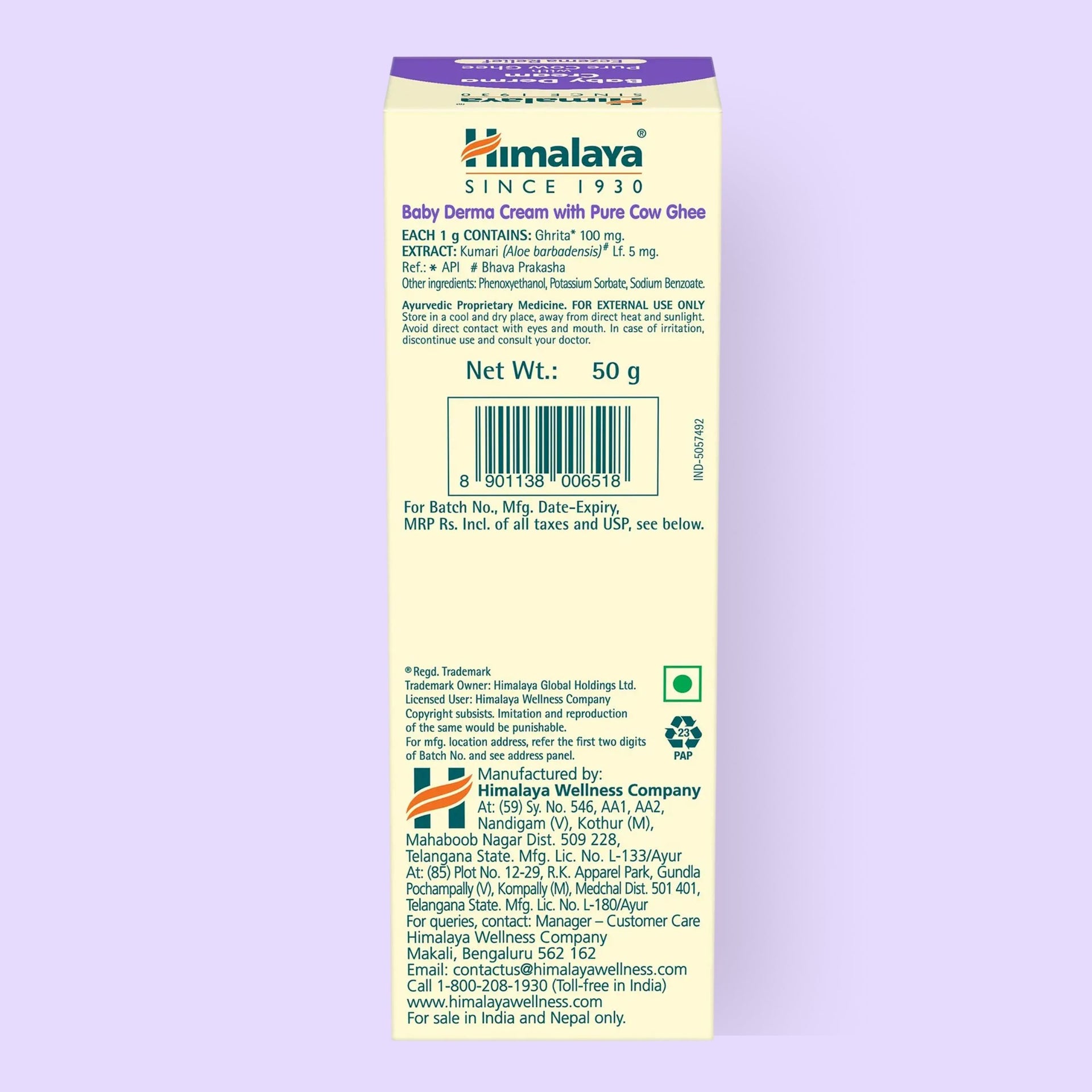 Himalaya Baby Derma Cream with Cow Ghee & Aloe Vera – Safe Eczema Relief for Sensitive Baby Skin