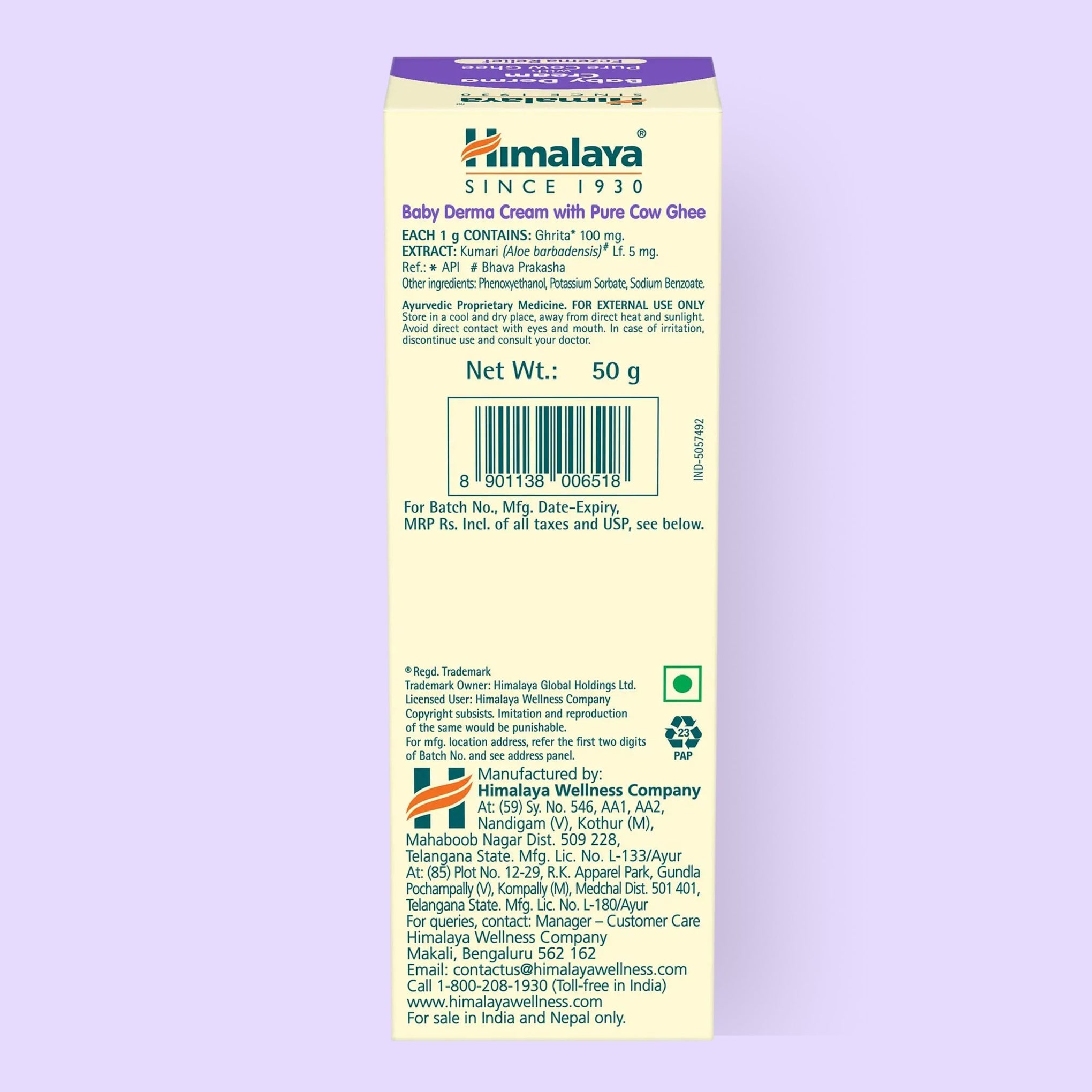 Himalaya Baby Derma Cream with Cow Ghee & Aloe Vera – Safe Eczema Relief for Sensitive Baby Skin