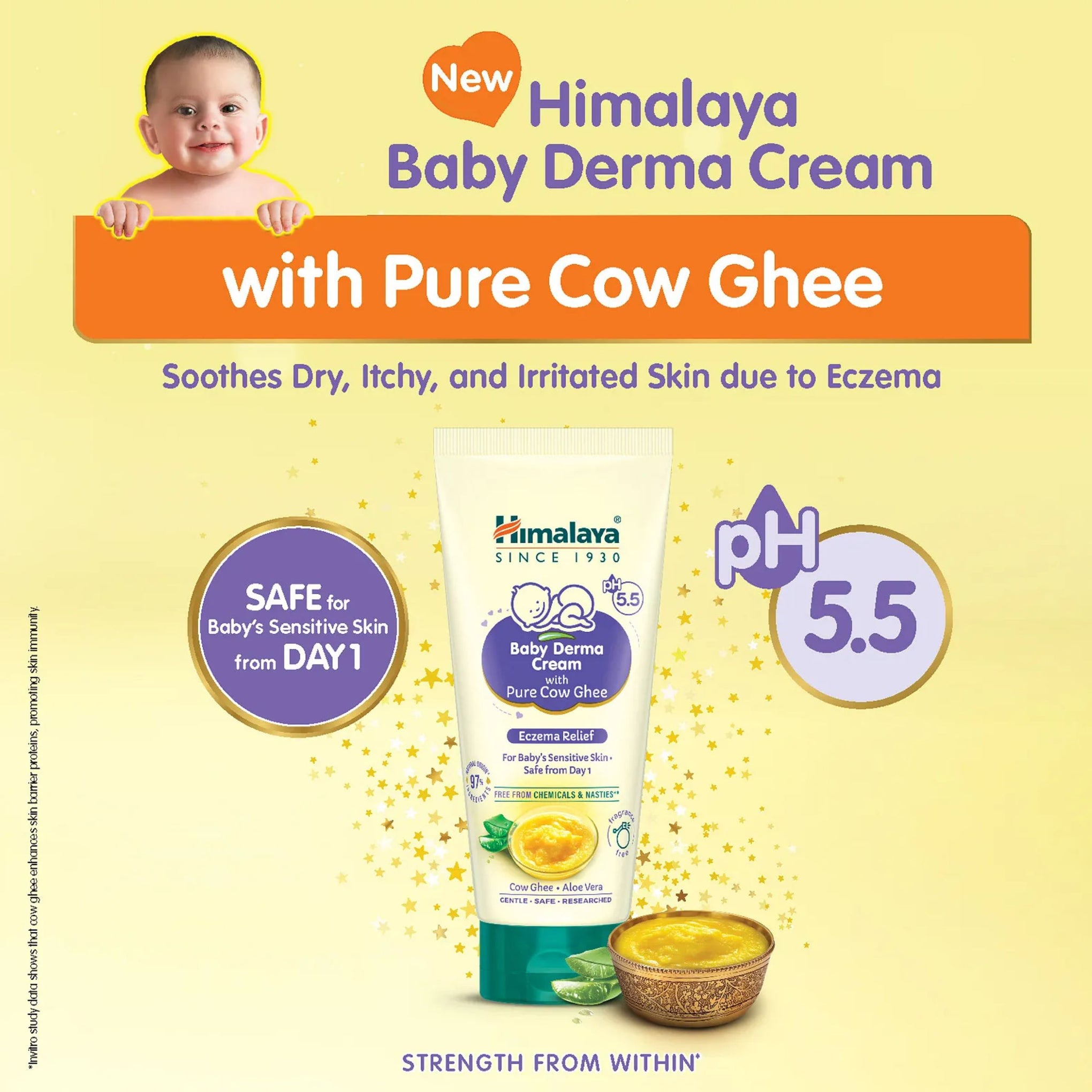 Himalaya Baby Derma Cream with Cow Ghee & Aloe Vera – Safe Eczema Relief for Sensitive Baby Skin