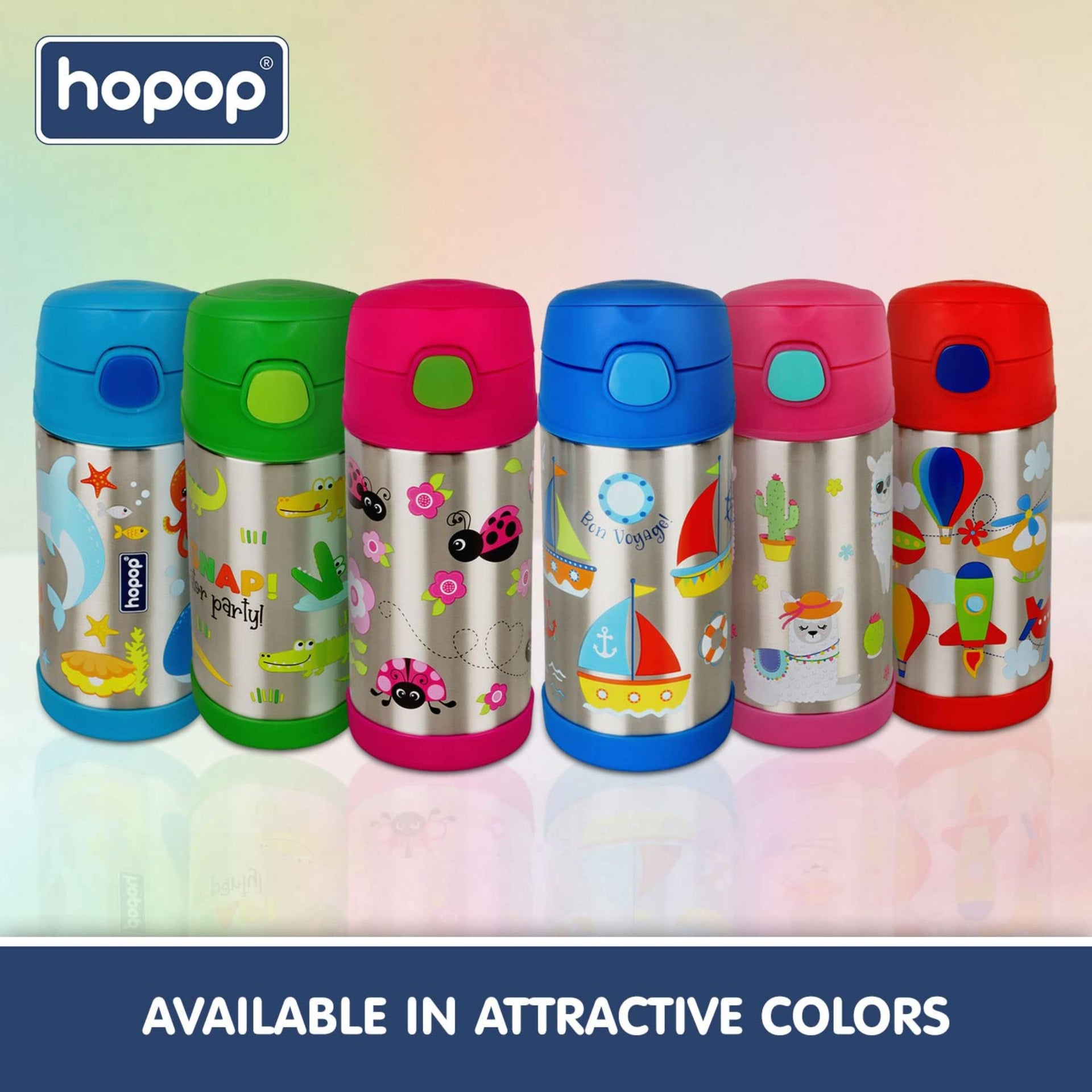 Hopop Insulated Stainless Steel Sipper Water Bottle for Kids | Double Walled Insulated Steel | Cold Water Sipper Bottle with Straw & Carry Handle | Thermos Flask | BPA Free | 300ml | Alligator