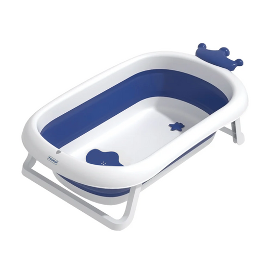 Hopop Deluxe Foldable Baby Bath Tub Adjustable Height | Foldable | Anti Slip Suction Base | Drain Outlet for Easy Clean | 4Months -3Yrs | Baby Mini Swimming Pool | New Born Toddlers Unisex (D.Blue)