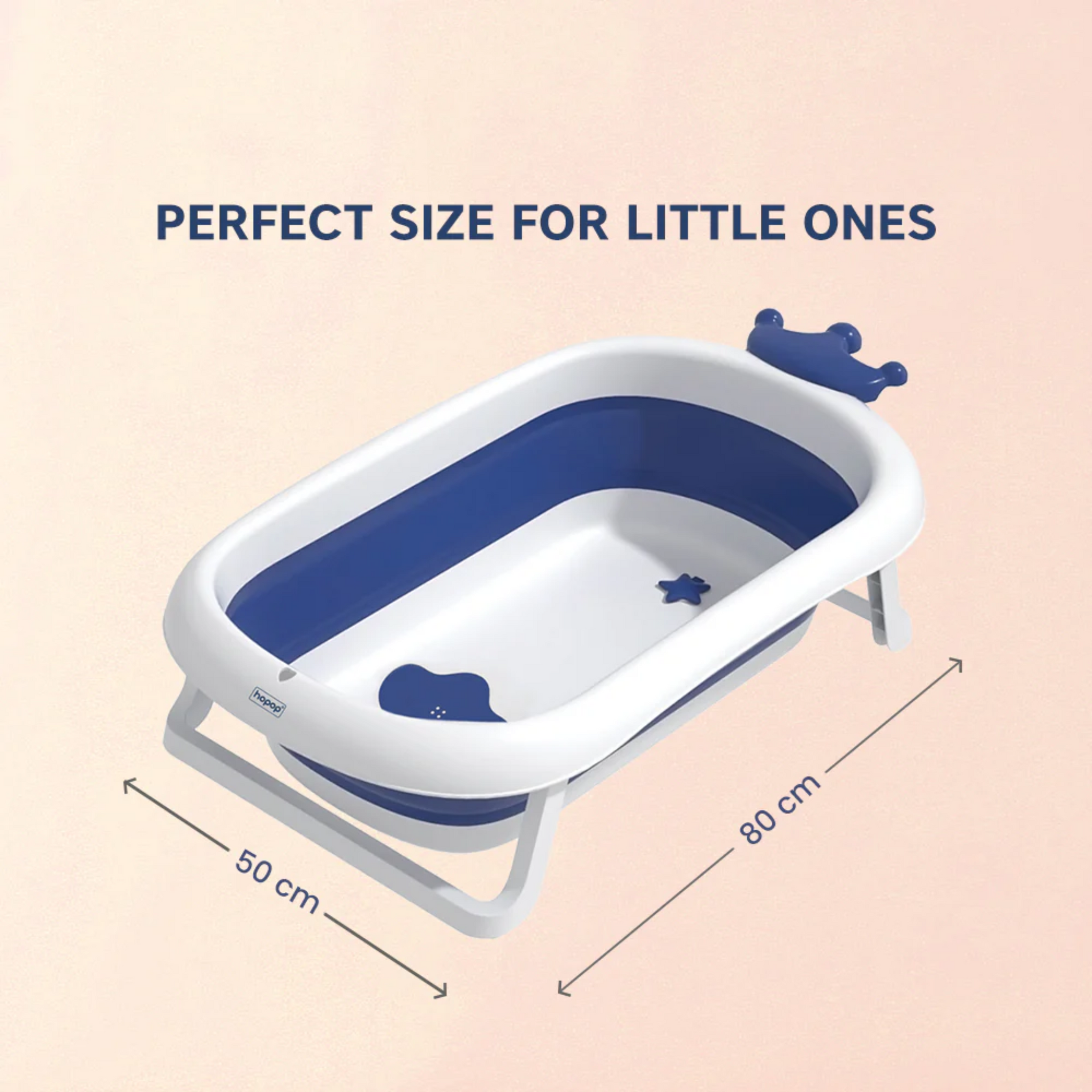 Hopop Deluxe Foldable Baby Bath Tub Adjustable Height | Foldable | Anti Slip Suction Base | Drain Outlet for Easy Clean | 4Months -3Yrs | Baby Mini Swimming Pool | New Born Toddlers Unisex (D.Blue)