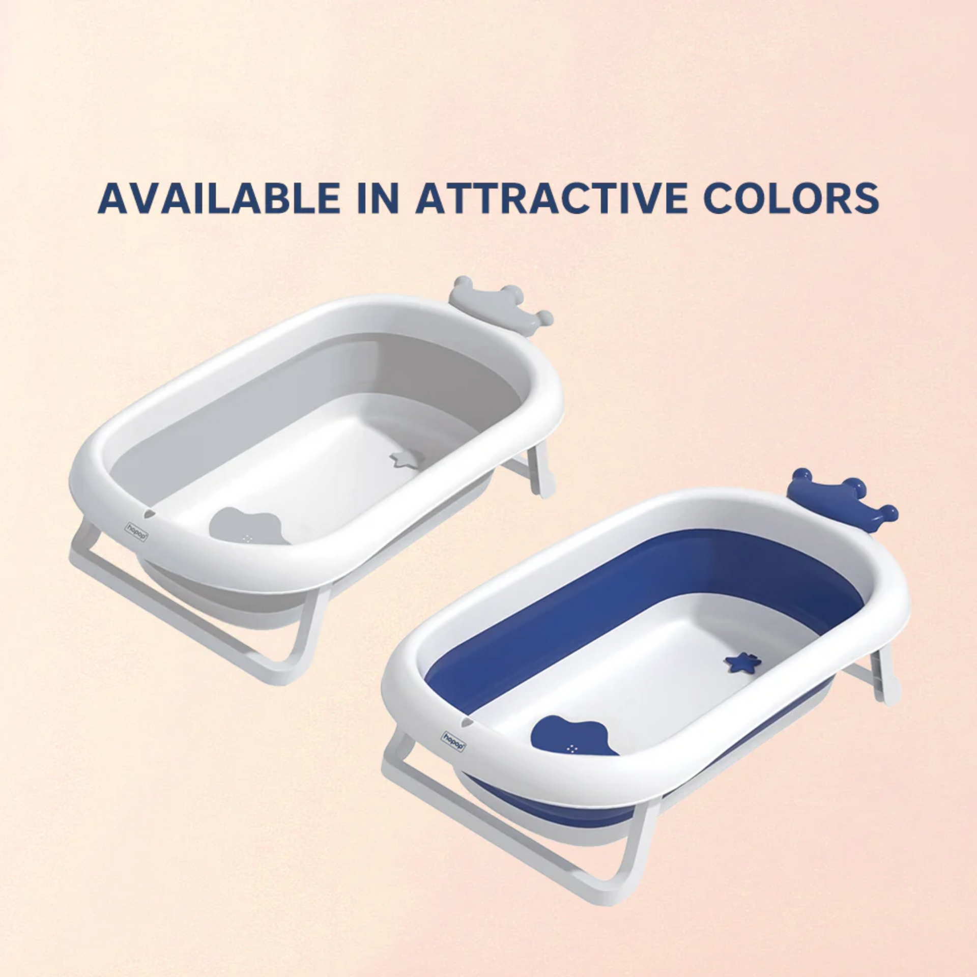 Hopop Deluxe Foldable Baby Bath Tub Adjustable Height | Foldable | Anti Slip Suction Base | Drain Outlet for Easy Clean | 4Months -3Yrs | Baby Mini Swimming Pool | New Born Toddlers Unisex (Grey)