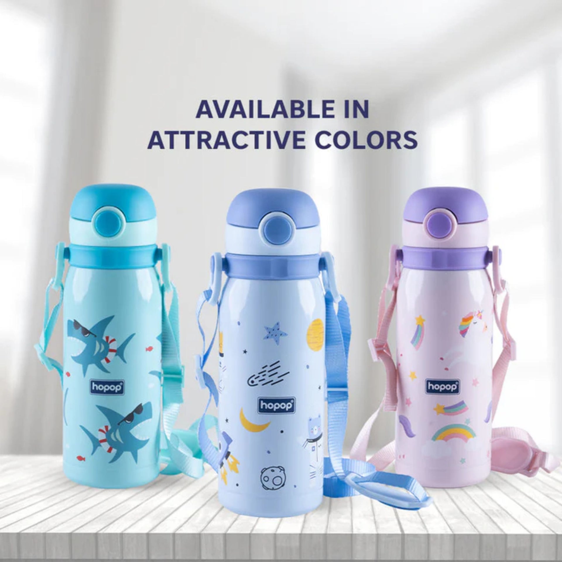 Hopop Stainless Steel Vacuum Bottle-Double Walled Insulation-With Carry Handle-450 ml-Pink