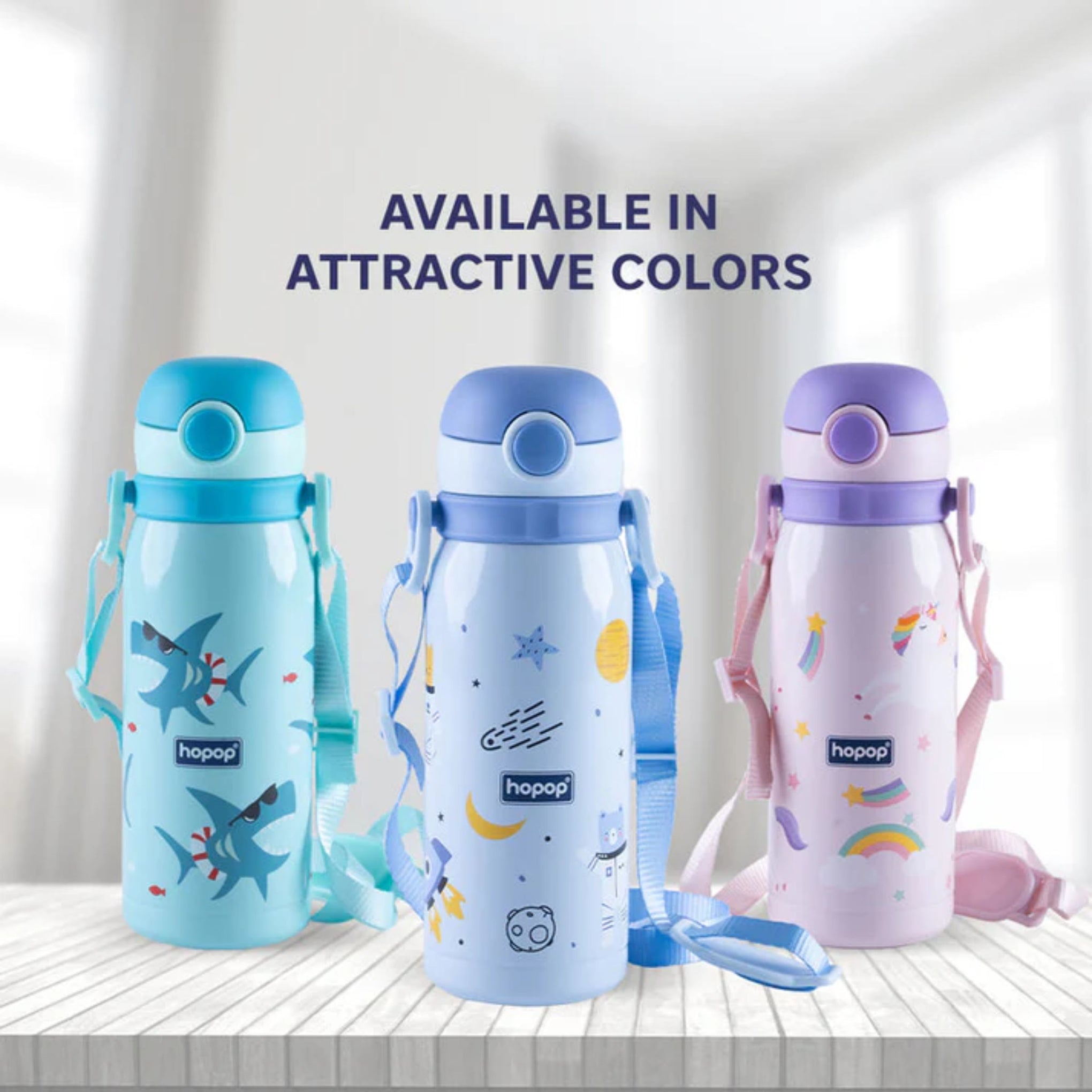 Hopop Stainless Steel Vacuum Bottle-Double Walled Insulation-With Carry Handle-450 ml-Pink