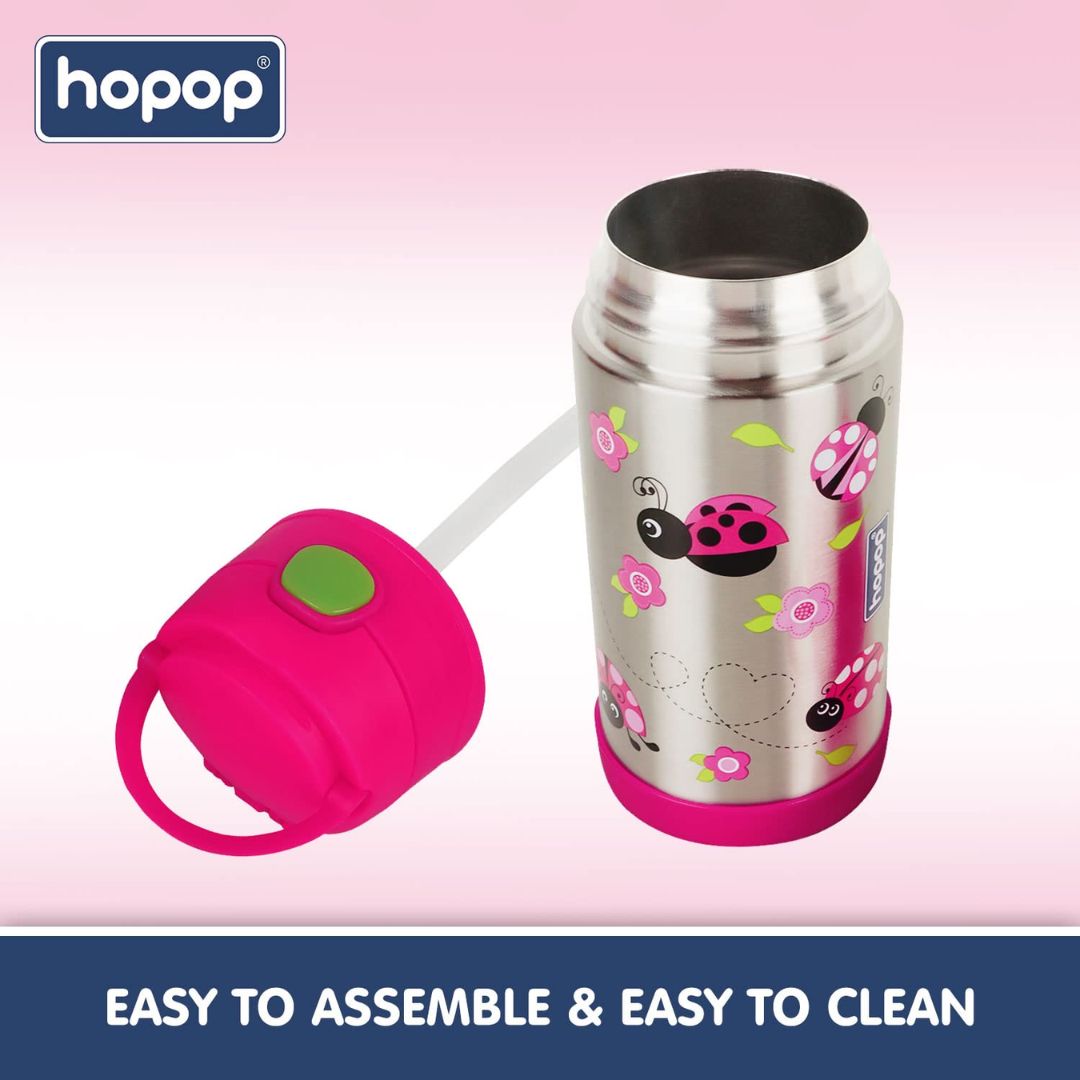 Hopop Insulated Stainless Steel Sipper Water Bottle for Kids | Double Walled Insulated Steel | Hot and Cold Sipper Bottle with Straw & Carry Handle | Thermos Flask | BPA Free | 300ml.