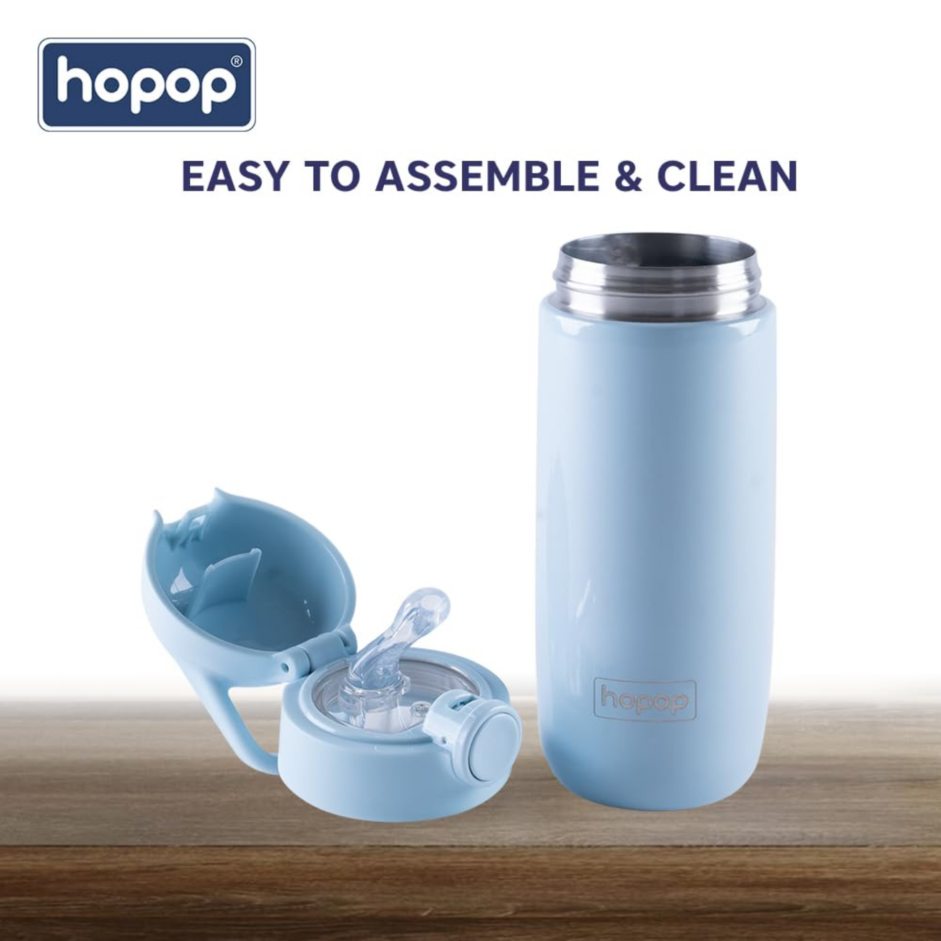 Hopop Insulated Stainless Steel Water Bottle | Double Walled Vacuum Insulated Flask Water Bottle | Thermosteel Hot and Cold Sipper Bottle with Carry Handle | BPA Free | 380ml | Blue
