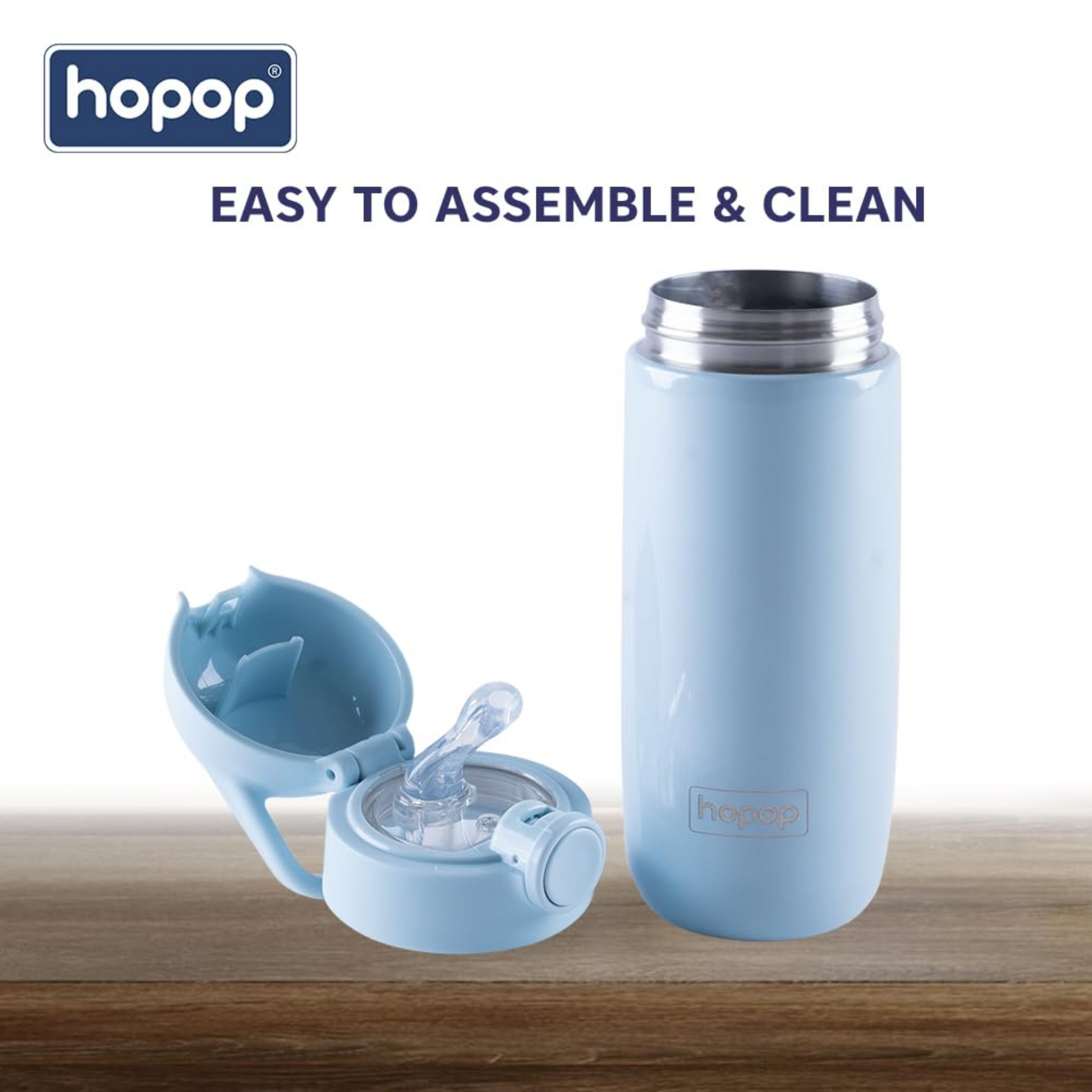 Hopop Insulated Stainless Steel Water Bottle | Double Walled Vacuum Insulated Flask Water Bottle | Thermosteel Hot and Cold Sipper Bottle with Carry Handle | BPA Free | 380ml | Blue