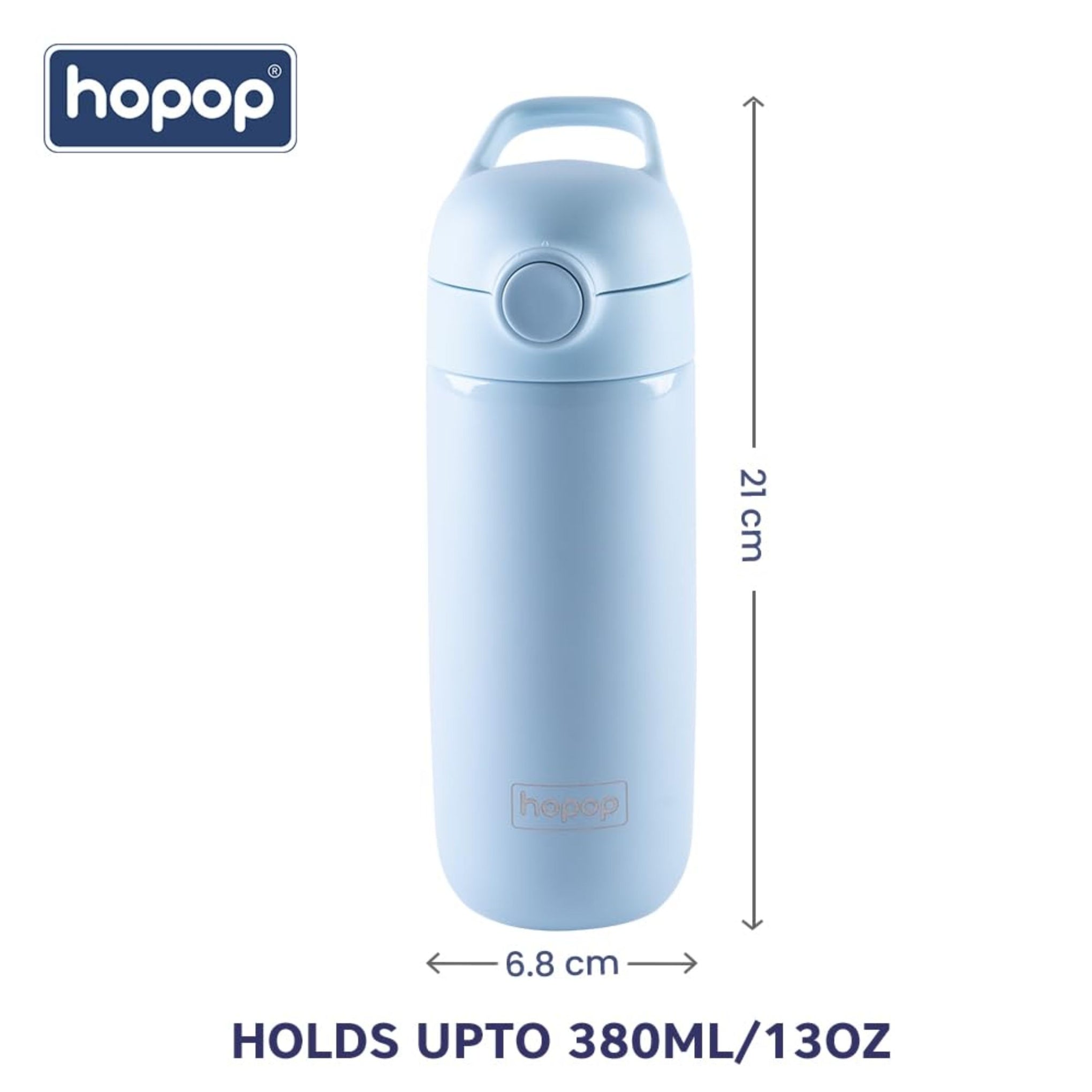 Hopop Insulated Stainless Steel Water Bottle | Double Walled Vacuum Insulated Flask Water Bottle | Thermosteel Hot and Cold Sipper Bottle with Carry Handle | BPA Free | 380ml | Blue