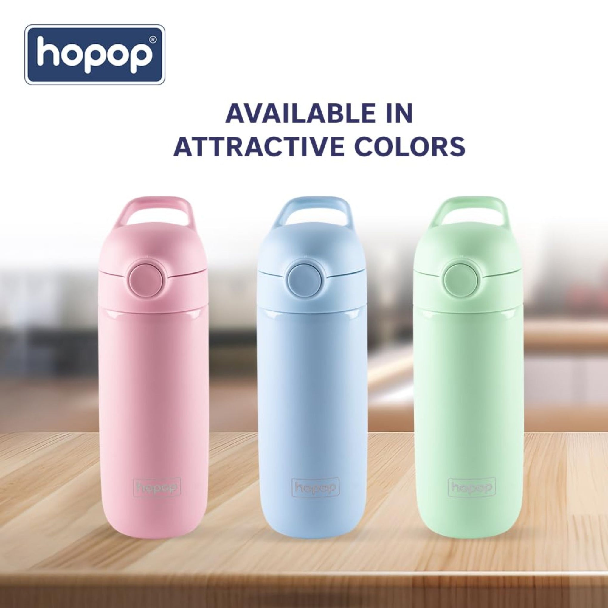 Hopop Insulated Stainless Steel Water Bottle | Double Walled Vacuum Insulated Flask Water Bottle | Thermosteel Hot and Cold Sipper Bottle with Carry Handle | BPA Free | 380ml | Blue