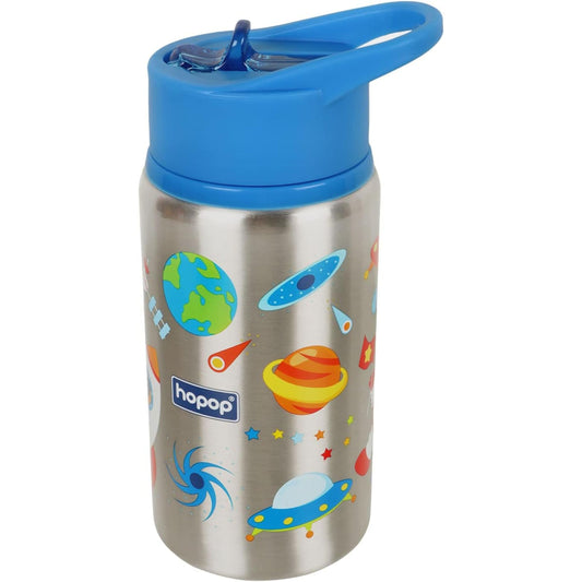 hopop Non-Insulated Flip Top Spout Steel Sipper with Straw, Single Wall Steel Sipper 530ml (Space)