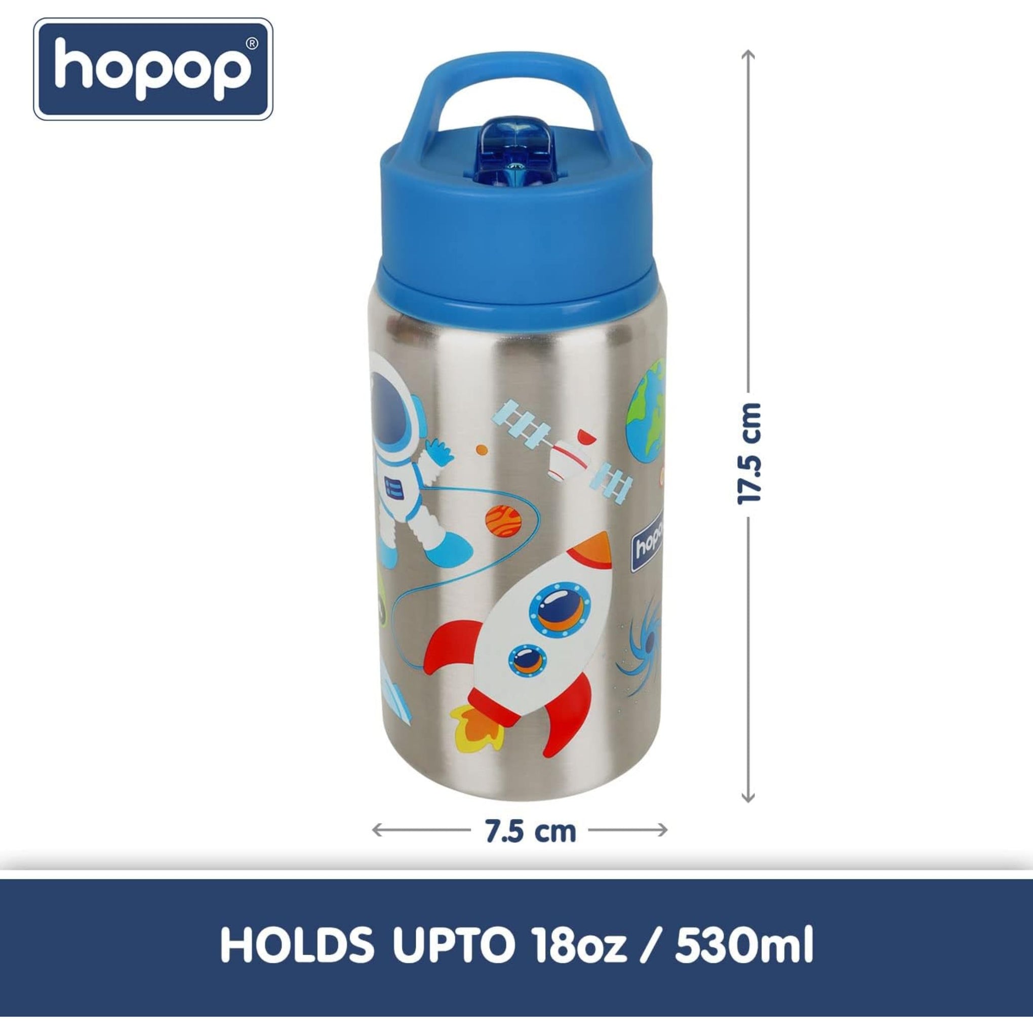 hopop Non-Insulated Flip Top Spout Steel Sipper with Straw, Single Wall Steel Sipper 530ml (Space)