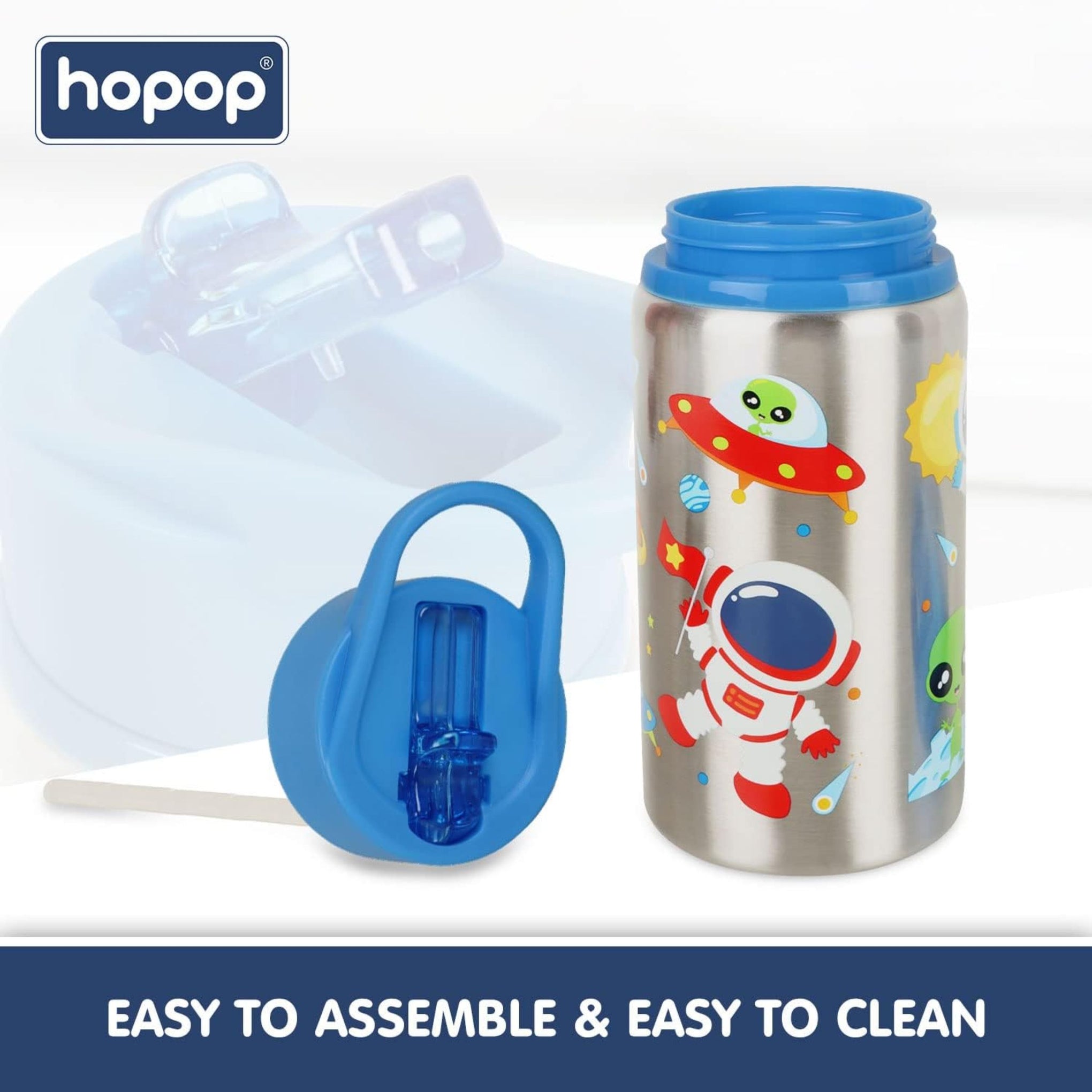 hopop Non-Insulated Flip Top Spout Steel Sipper with Straw, Single Wall Steel Sipper 530ml (Space)
