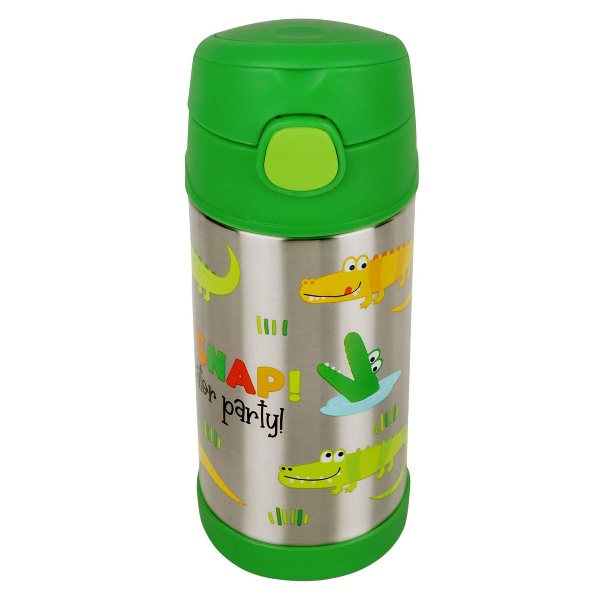 Hopop Insulated Stainless Steel Sipper Water Bottle for Kids | Double Walled Insulated Steel | Cold Water Sipper Bottle with Straw & Carry Handle | Thermos Flask | BPA Free | 300ml | Alligator