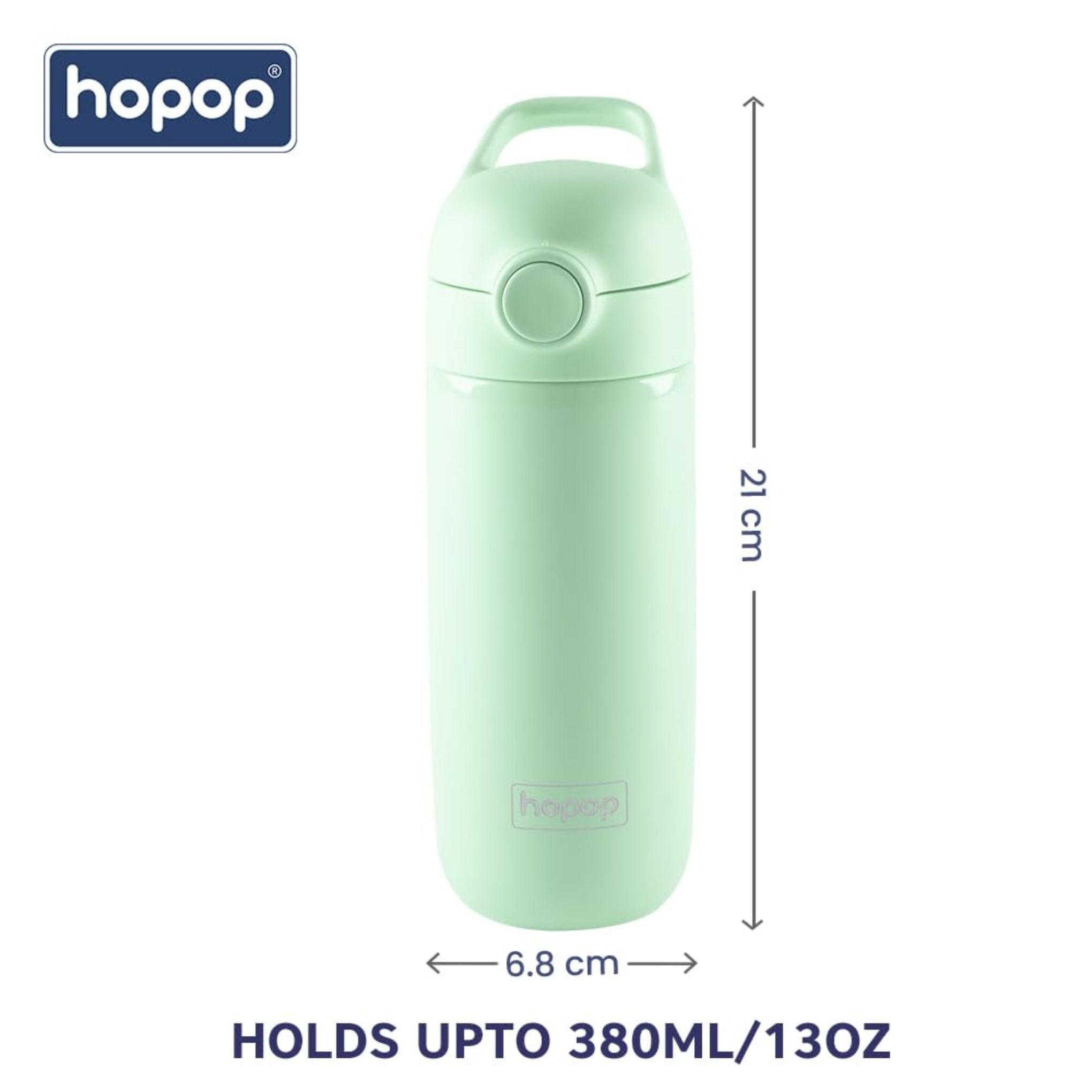 Hopop Insulated Stainless Steel Water Bottle | Double Walled Vacuum Insulated Flask Water | Thermosteel Hot and Cold Sipper Bottle with Carry Handle | BPA Free | 380ml | Green