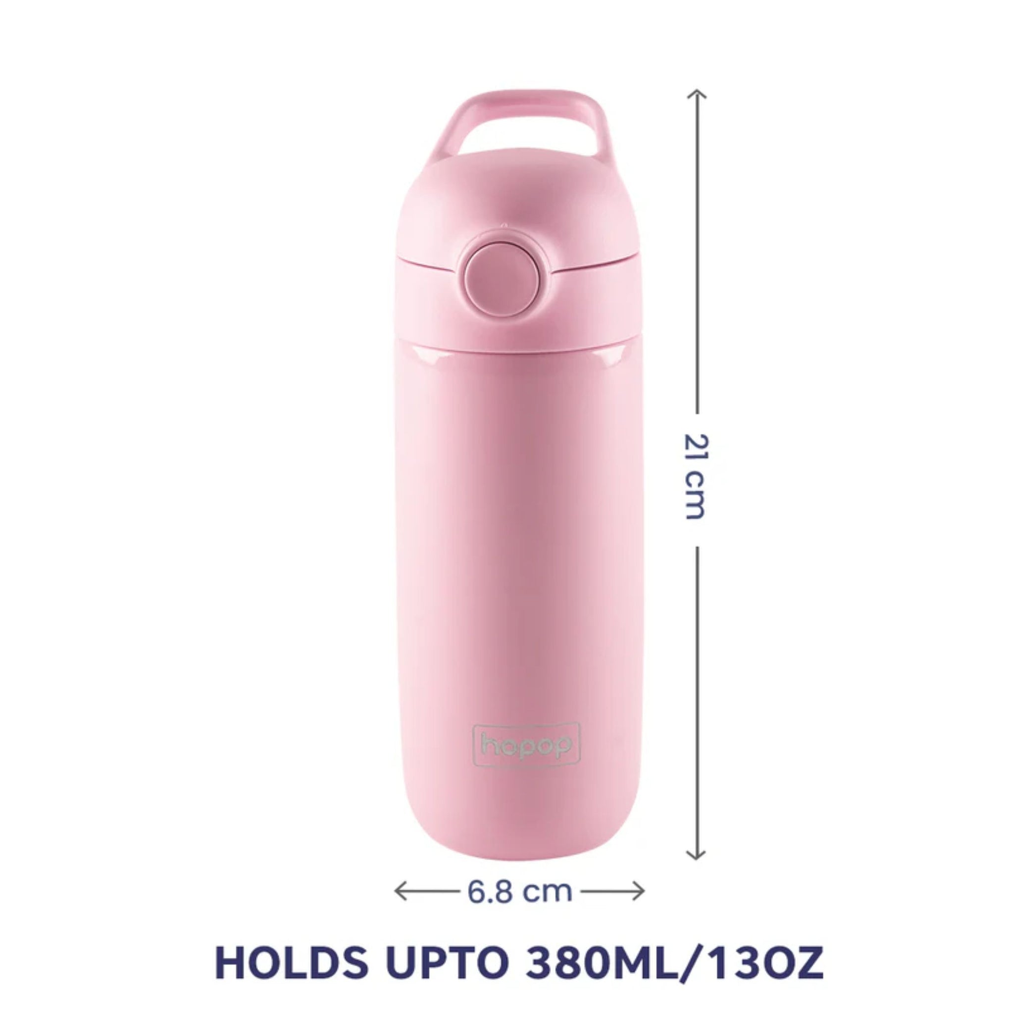 Hopop Insulated Stainless Steel Water Bottle | Double Walled Vacuum Insulated Flask Water | Thermosteel Hot and Cold Sipper Bottle with Carry Handle | BPA Free | 380ml | pink