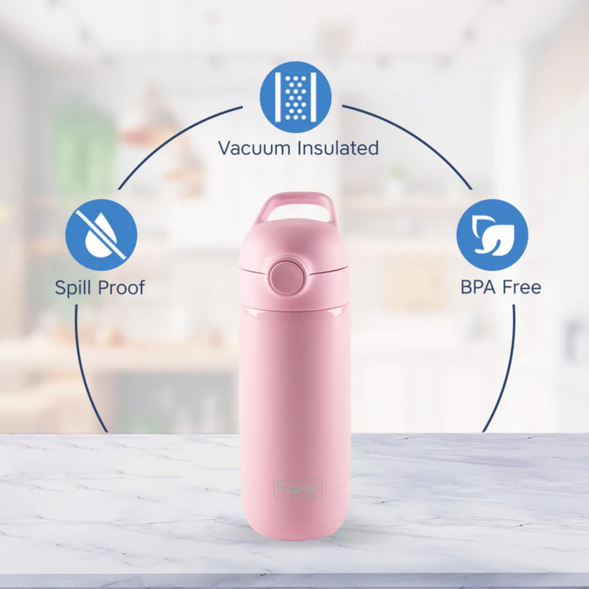 Hopop Insulated Stainless Steel Water Bottle | Double Walled Vacuum Insulated Flask Water | Thermosteel Hot and Cold Sipper Bottle with Carry Handle | BPA Free | 380ml | pink