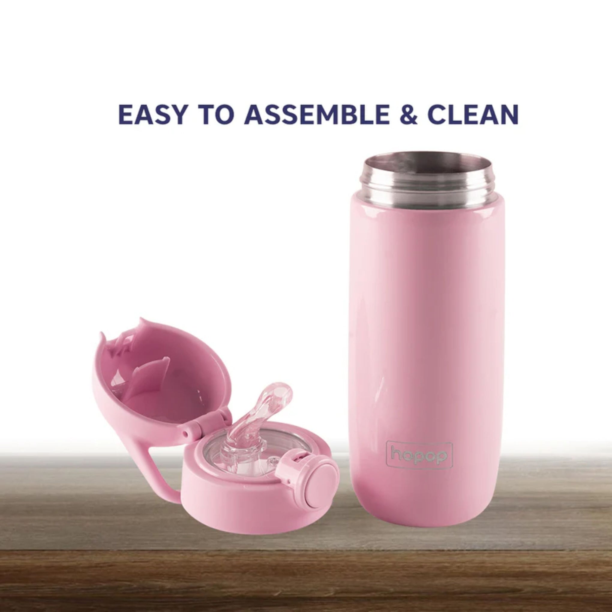 Hopop Insulated Stainless Steel Water Bottle | Double Walled Vacuum Insulated Flask Water | Thermosteel Hot and Cold Sipper Bottle with Carry Handle | BPA Free | 380ml | pink