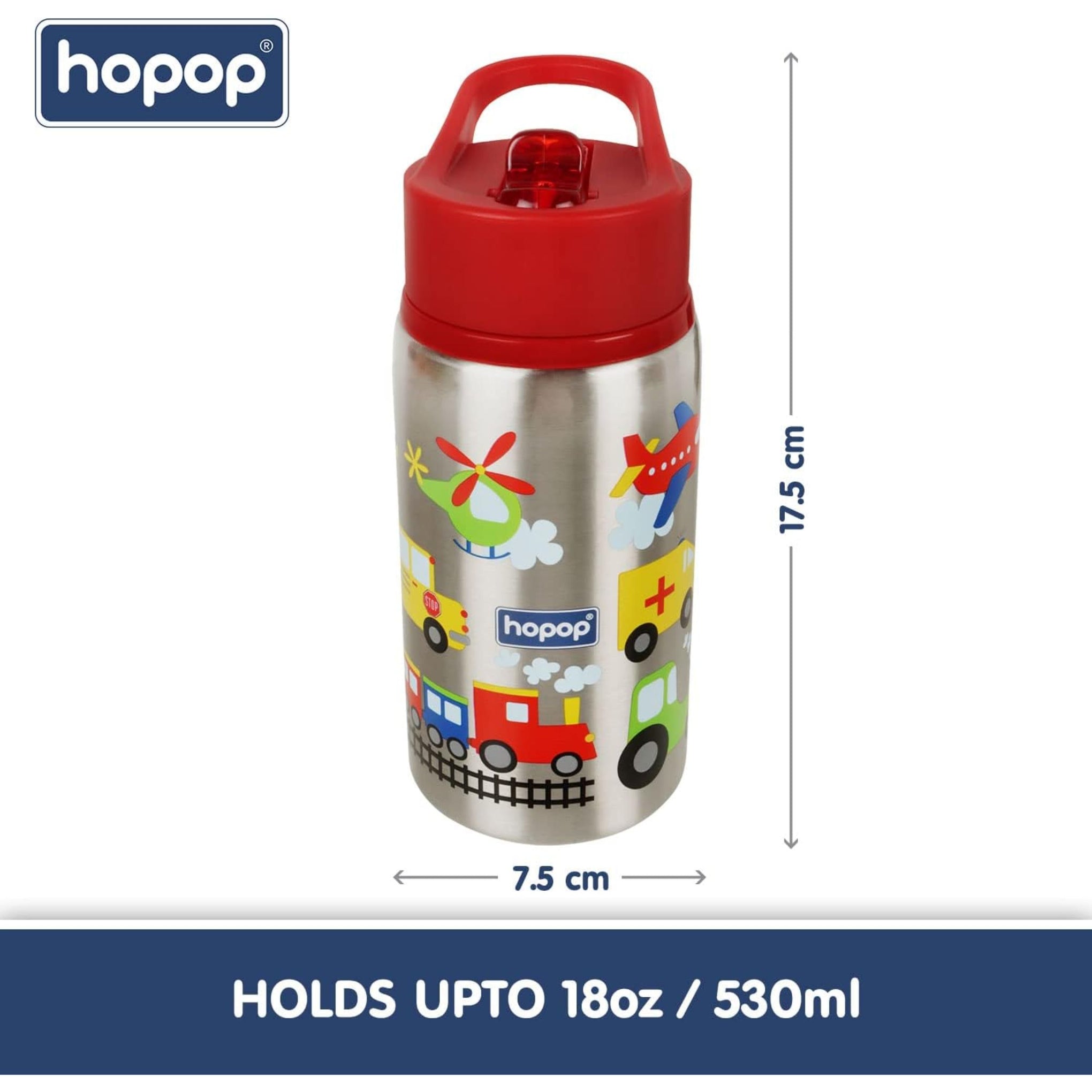 hopop Non-Insulated Flip Top Spout Steel Sipper with Straw, Single Wall Steel Sipper 530ml (Transport)