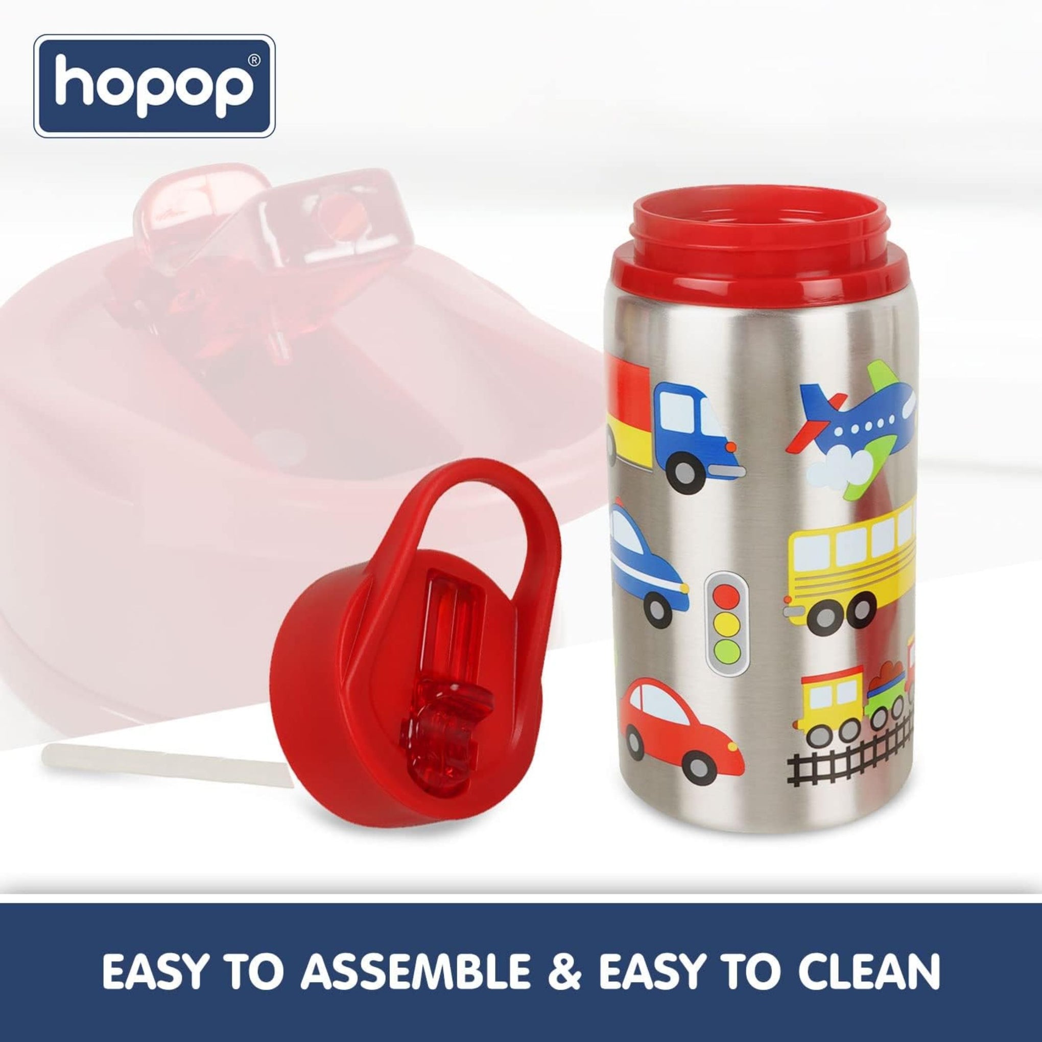 hopop Non-Insulated Flip Top Spout Steel Sipper with Straw, Single Wall Steel Sipper 530ml (Transport)