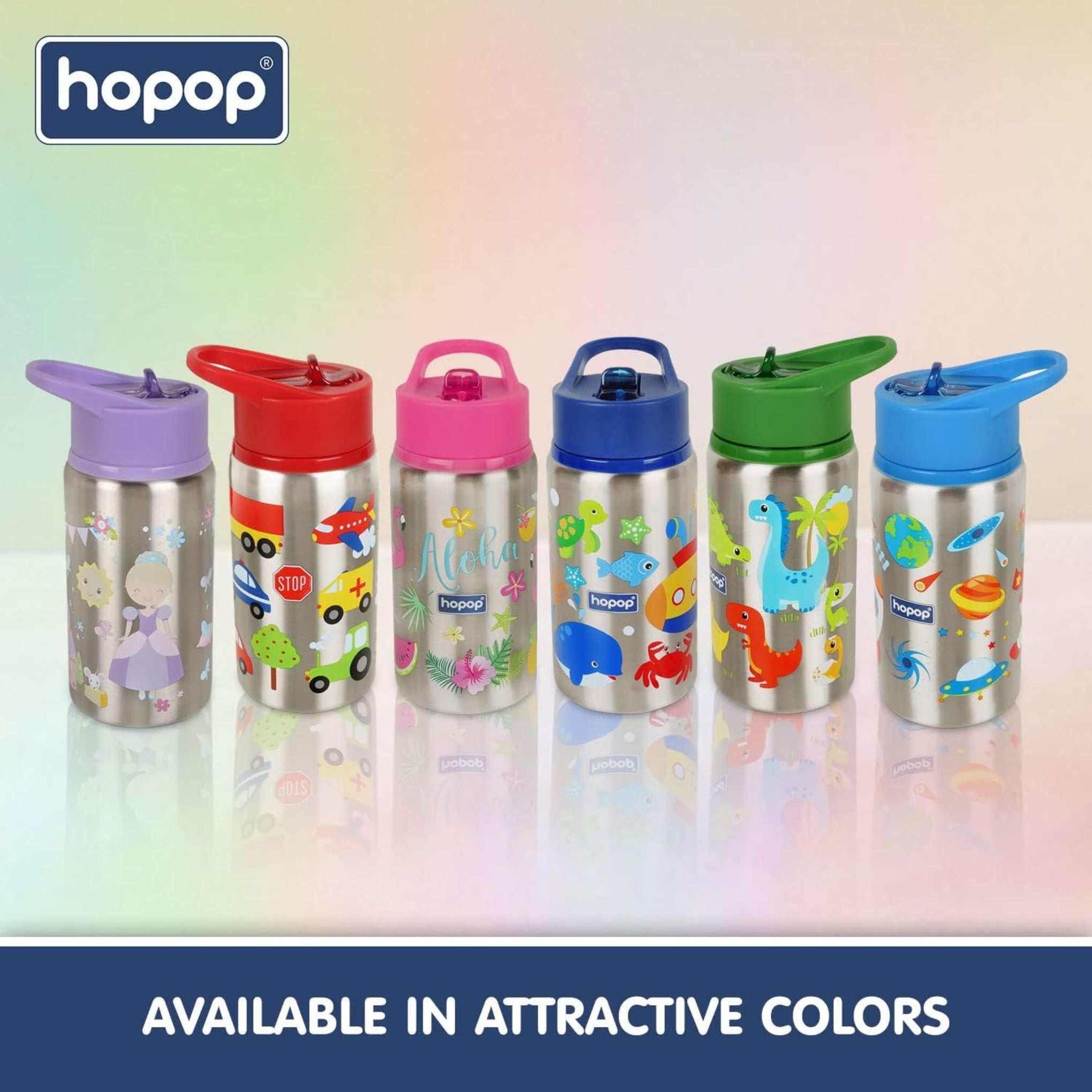 hopop Non-Insulated Flip Top Spout Steel Sipper with Straw, Single Wall Steel Sipper 530ml (Transport)