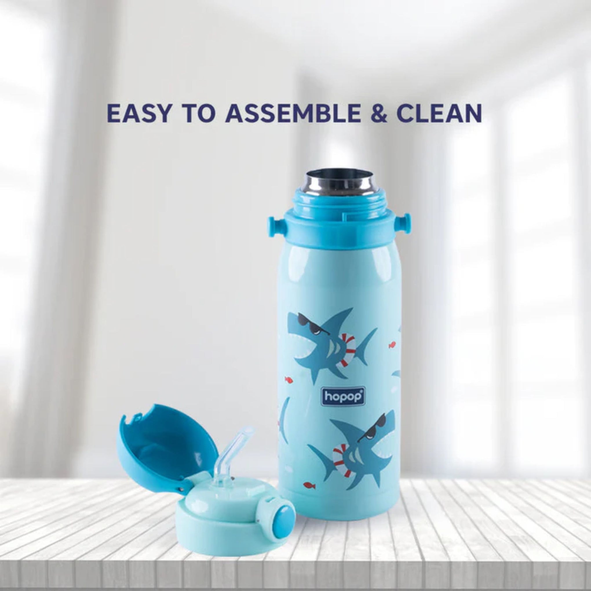 Hopop Stainless Steel Vacuum Bottle-Double Walled Insulation-With Carry Handle-450 ml-Green