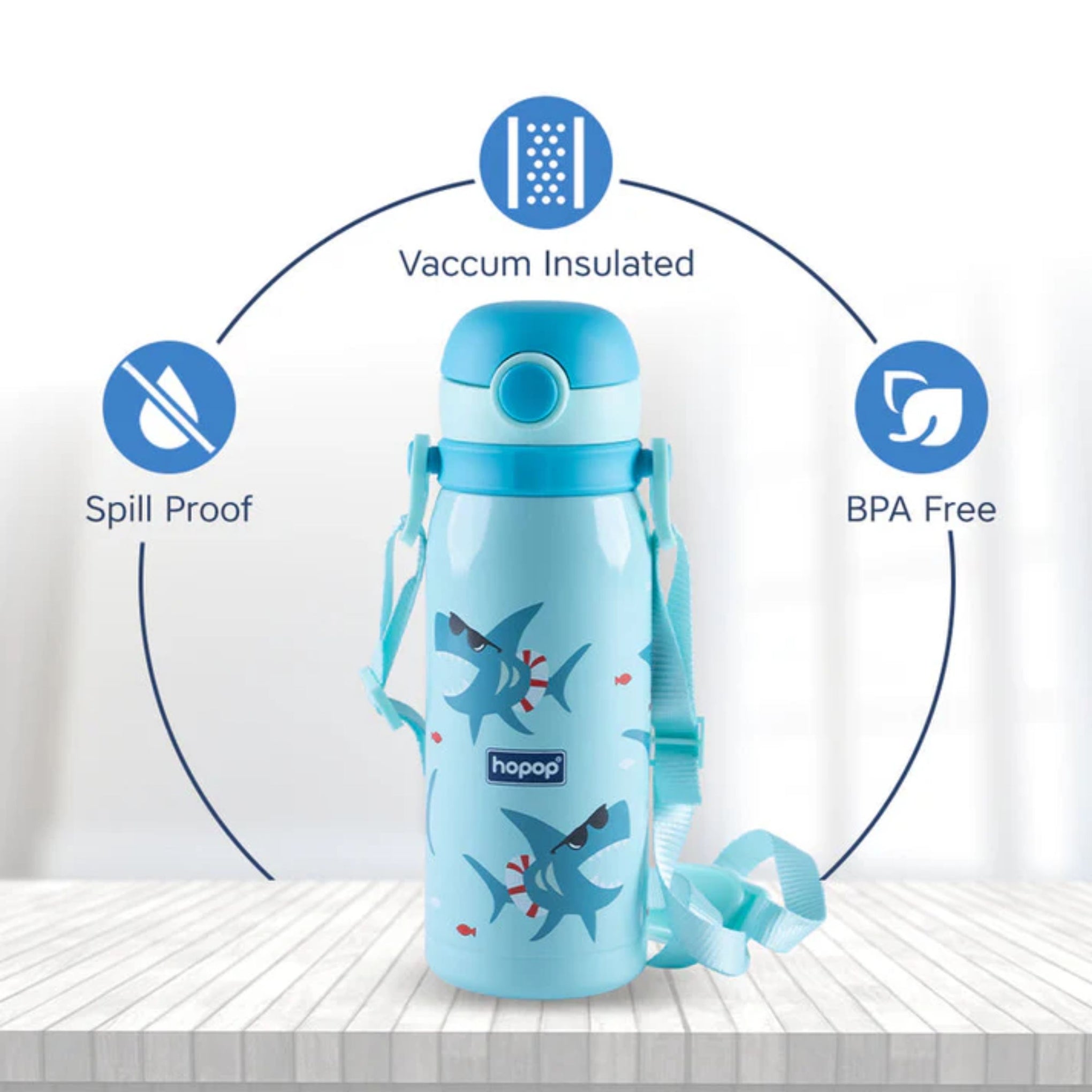 Hopop Stainless Steel Vacuum Bottle-Double Walled Insulation-With Carry Handle-450 ml-Green