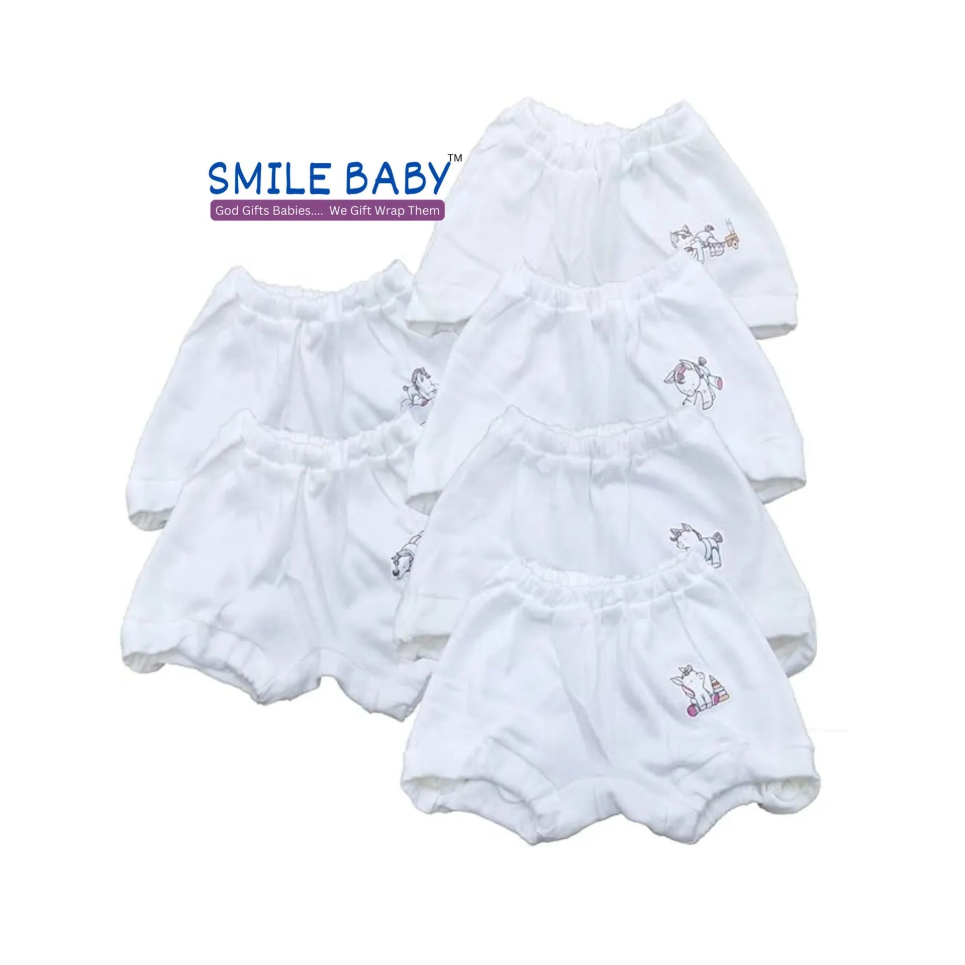 Smile Baby Unisex 100% Cotton Panties Pack of 6 | Boys & Girls Bloomer, Comfortable And Breathable Bloomer White PK-6