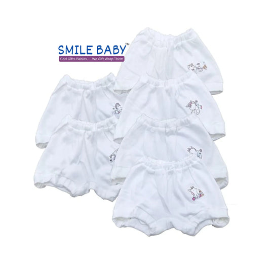 Smile Baby Unisex 100% Cotton Panties Pack of 6 | Boys & Girls Bloomer, Comfortable And Breathable Bloomer White PK-6