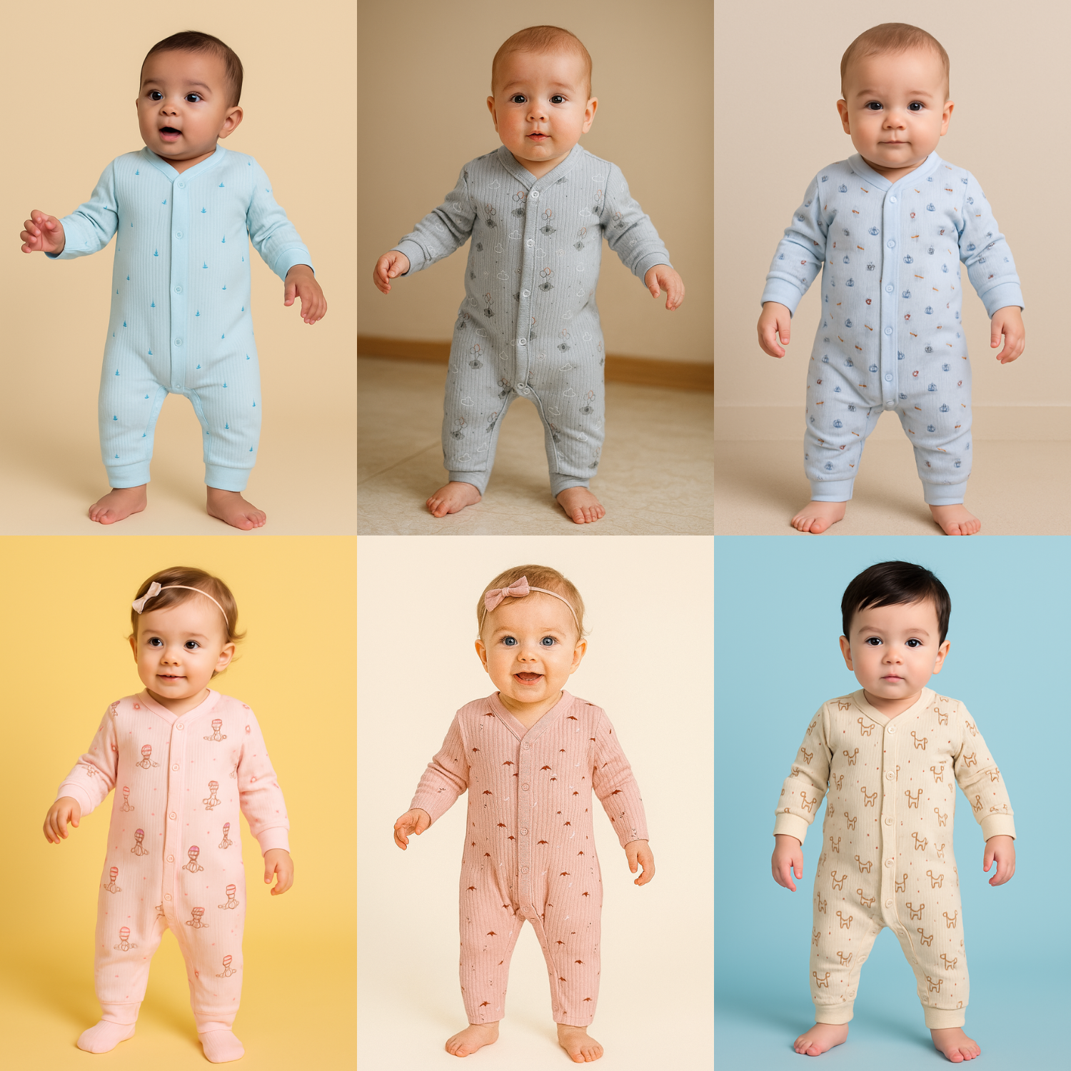 Smile Baby Soft Cotton Printed Jumpsuits – Unisex | 0-6 Months | Full Sleeve Rompers
