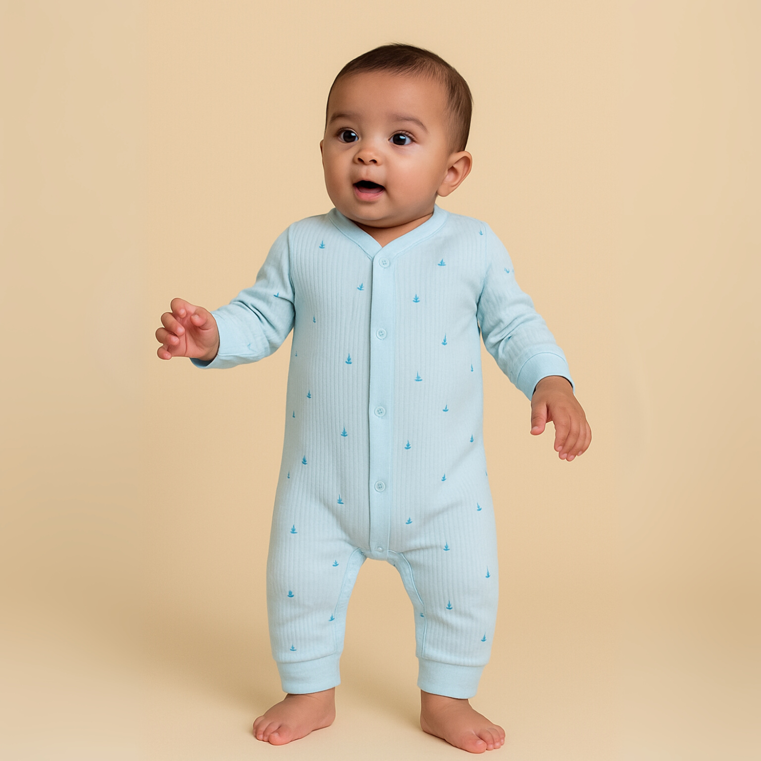 Smile Baby Soft Cotton Printed Jumpsuits – Unisex | 0-6 Months | Full Sleeve Rompers