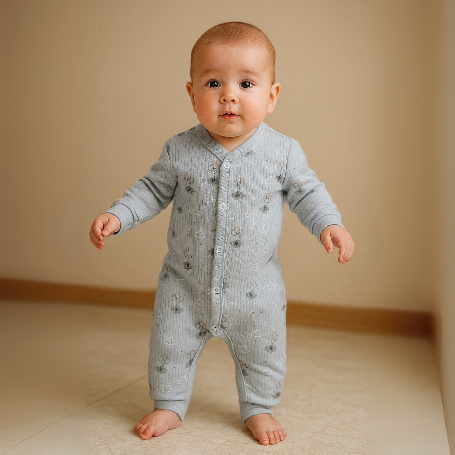 Smile Baby Soft Cotton Printed Jumpsuits – Unisex | 0-6 Months | Full Sleeve Rompers