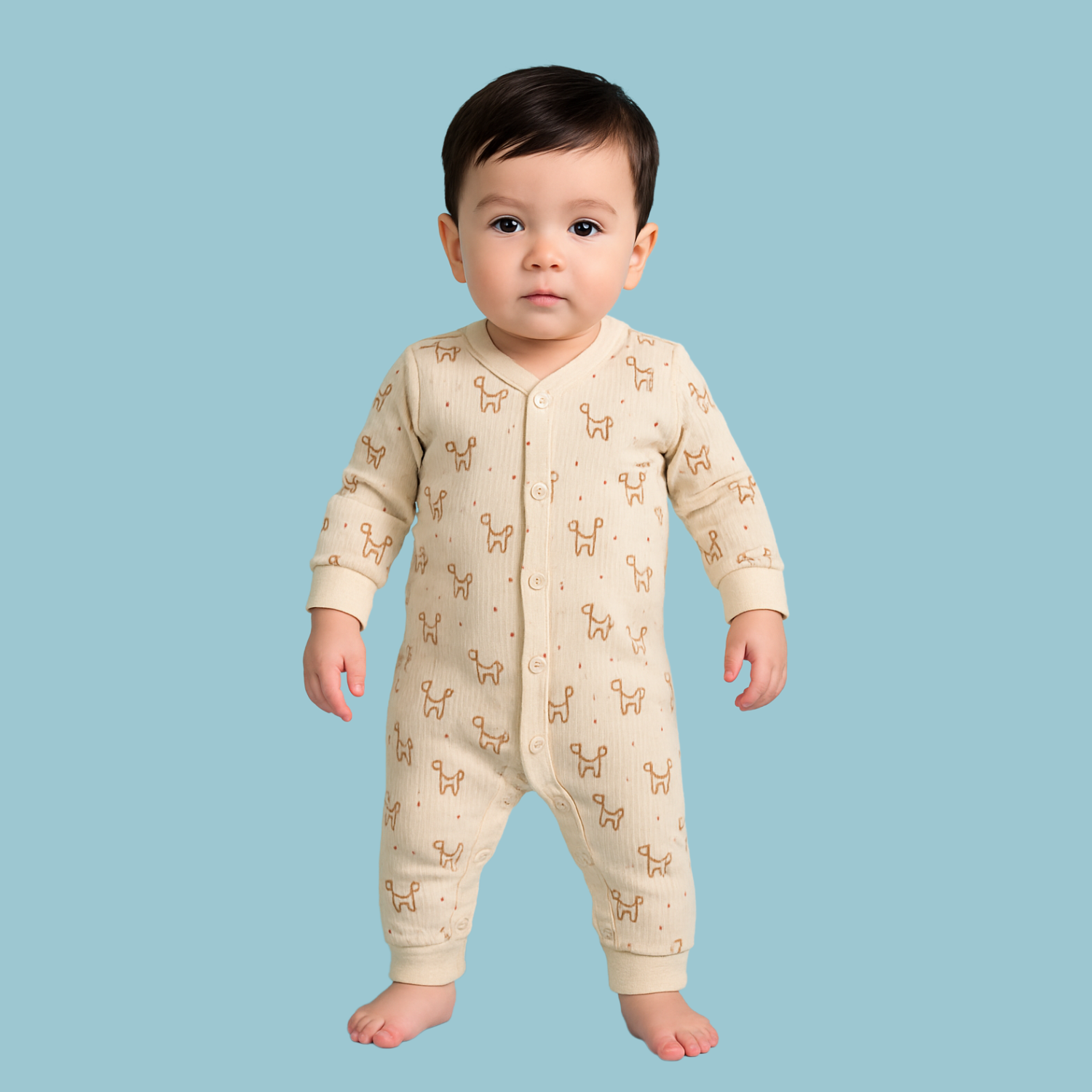 Smile Baby Soft Cotton Printed Jumpsuits – Unisex | 0-6 Months | Full Sleeve Rompers