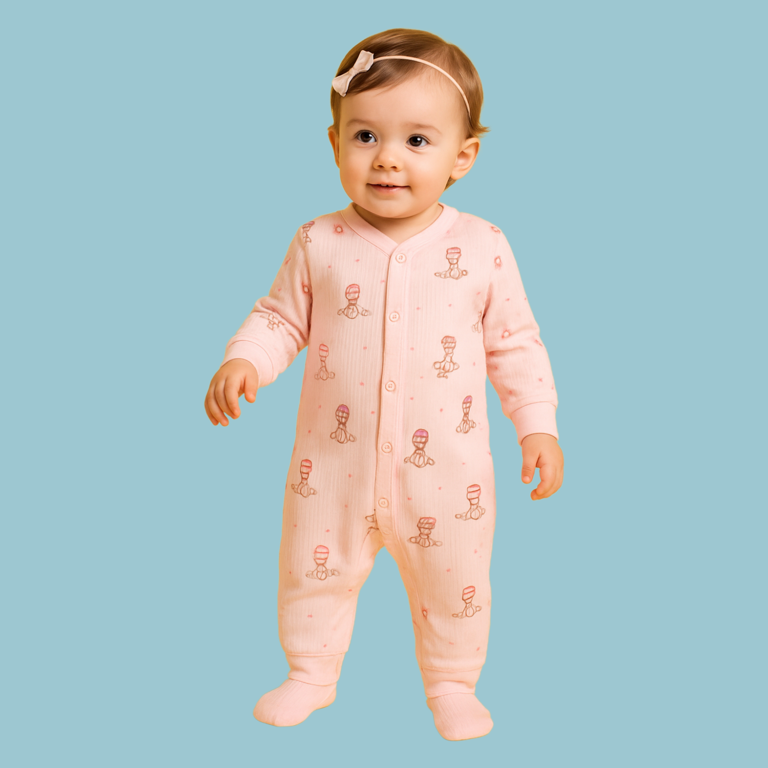Smile Baby Soft Cotton Printed Jumpsuits – Unisex | 0-6 Months | Full Sleeve Rompers